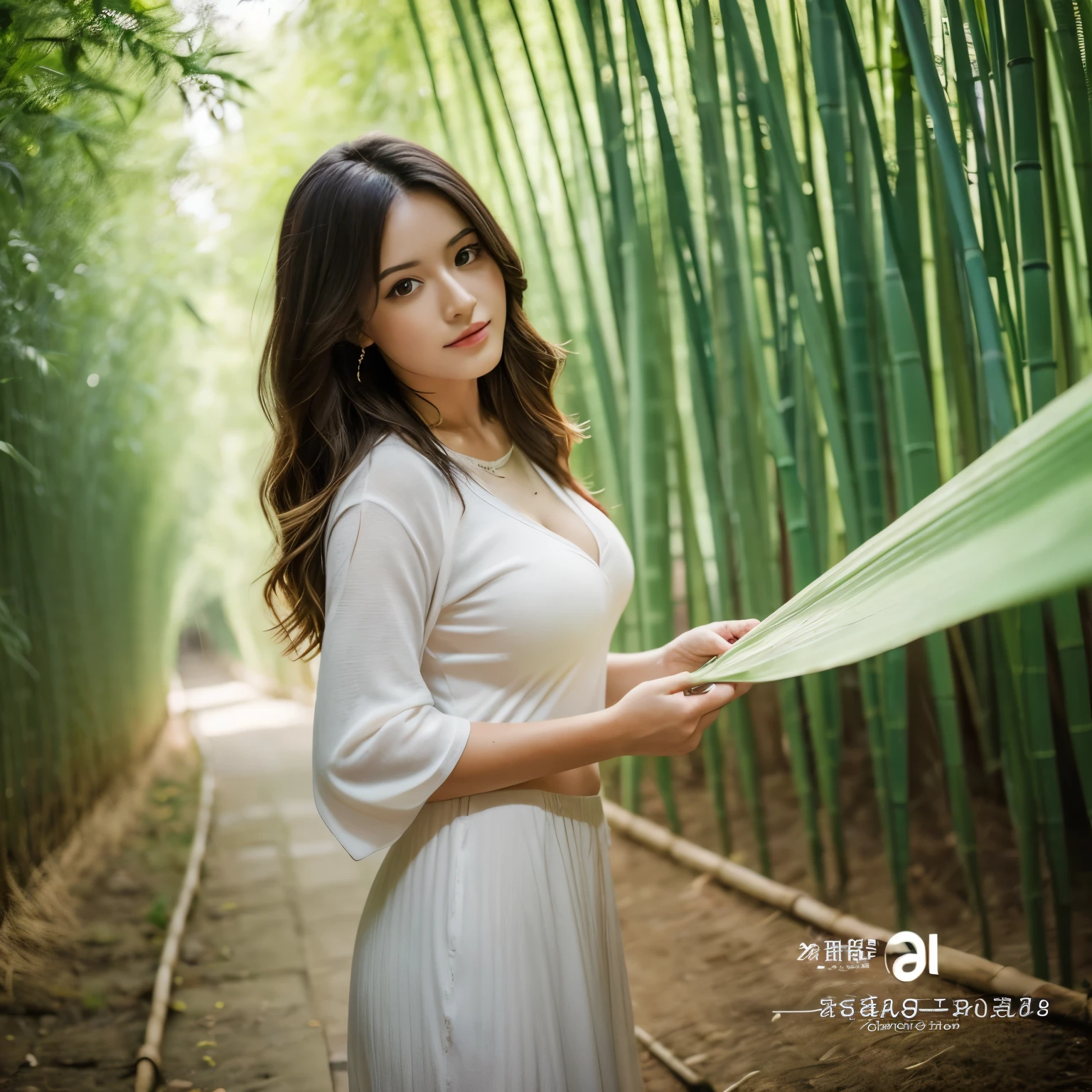 Obra maestra, Fondo de pantalla CG unity 8k extremadamente detallado, 1 chica con pene, hermoso, Realista, bamboo forest, Profundidad de campo, pendientes, nariz, Realista, solo, hanfu, sosteniendo un paraguas de papel oli, lluvia, desnuda, corriendose