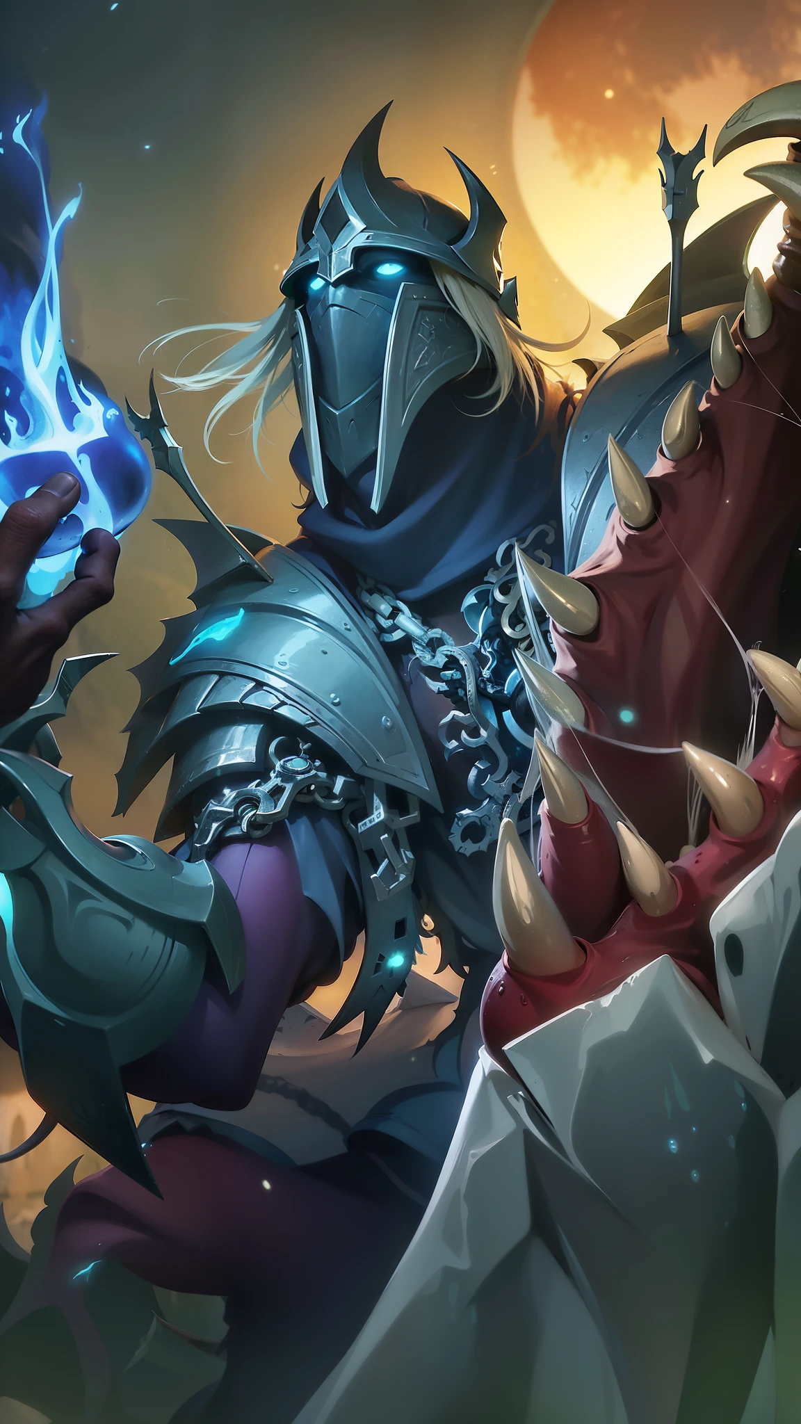 masterpiece, ((perfect eyes)) best quality, (semirealism:1.9), beautiful lighting, (extremely detailed CG unity 4k fhd wallpaper), High Detail, Sharp focus, dramatic outdoors, a close up of a person holding a fire and a sword, deathknight, arthas, arthas menethil, death knight, painted portrait of mordekaiser, hearthstone art, darksiders art style, hearthstone card art, darksiders style, lich king, splash art, world of warcraft splash art, fantasy hearthstone art style, hearthstone style art, the lich king.