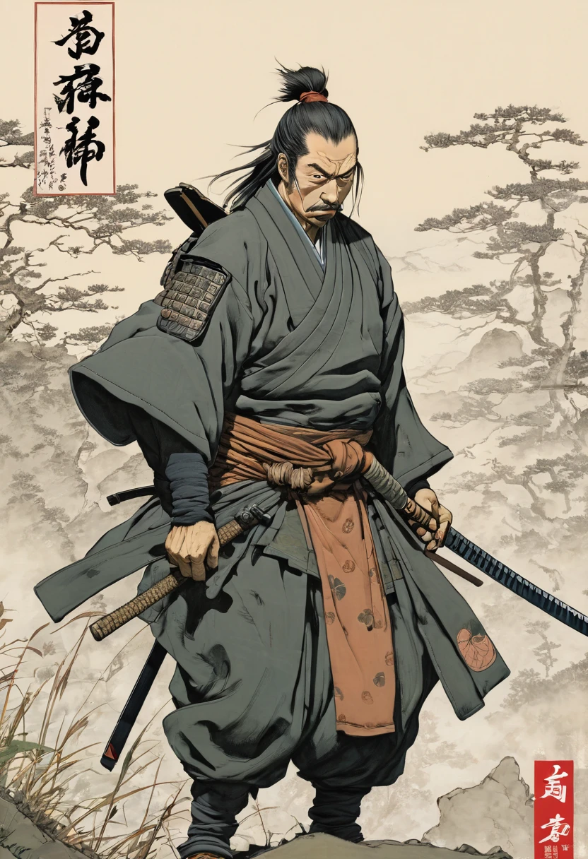 samurai, by Naoki Urasawa, best quality, masterpiece, Representative work, official art, Professional, Ultra intricate detailed, 8k