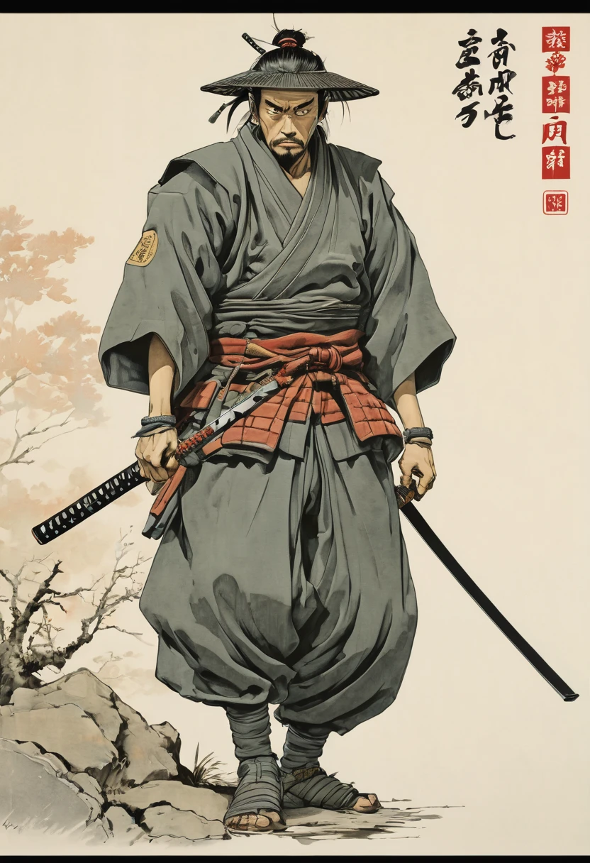 samurai, by Naoki Urasawa, best quality, masterpiece, Representative work, official art, Professional, Ultra intricate detailed, 8k