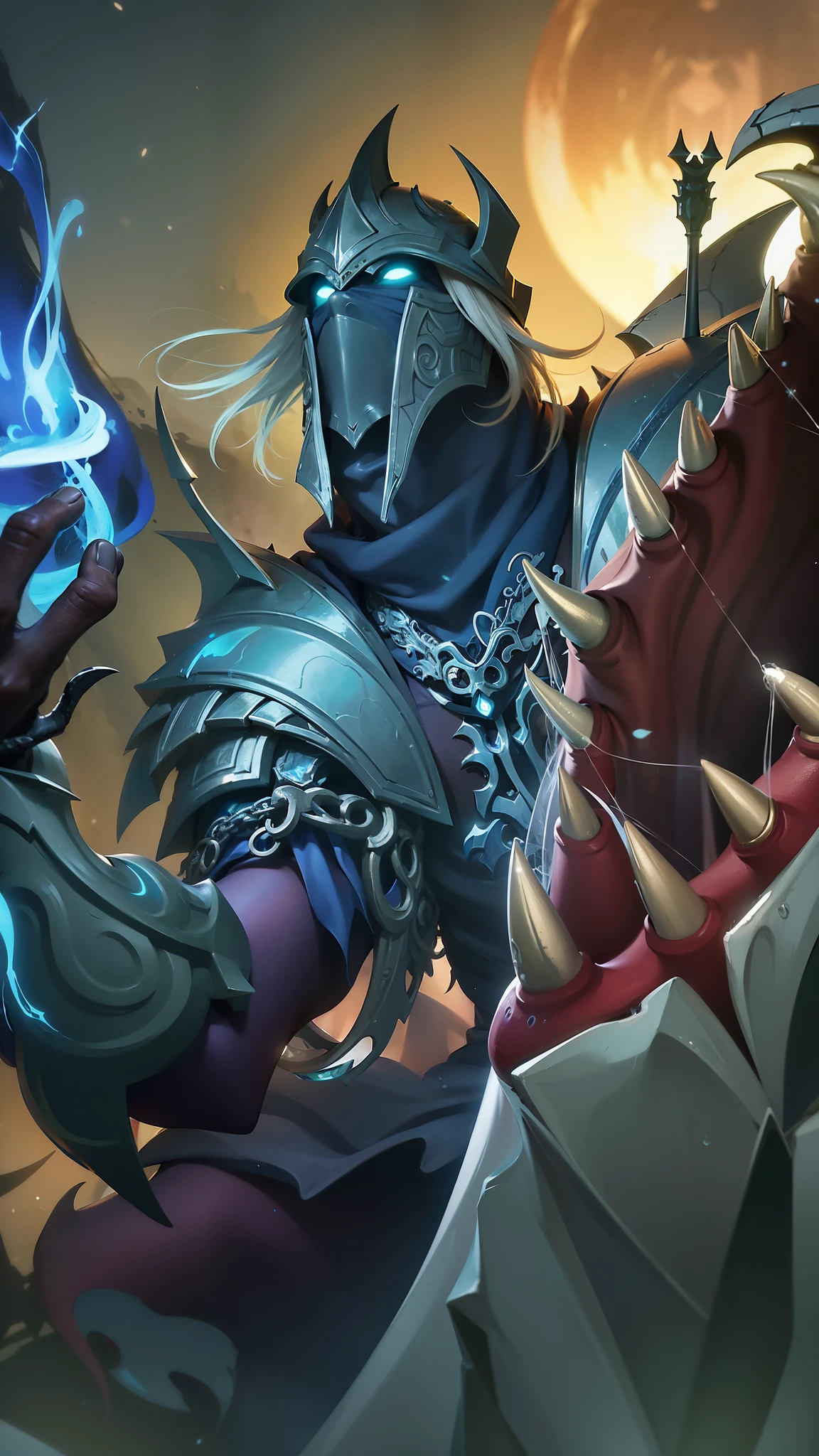 masterpiece, ((perfect eyes)) best quality, (semirealism:1.9), beautiful lighting, (extremely detailed CG unity 4k fhd wallpaper), High Detail, Sharp focus, dramatic outdoors, a close up of a person holding a fire and a sword, deathknight, arthas, arthas menethil, death knight, painted portrait of mordekaiser, hearthstone art, darksiders art style, hearthstone card art, darksiders style, lich king, splash art, world of warcraft splash art, fantasy hearthstone art style, hearthstone style art, the lich king.