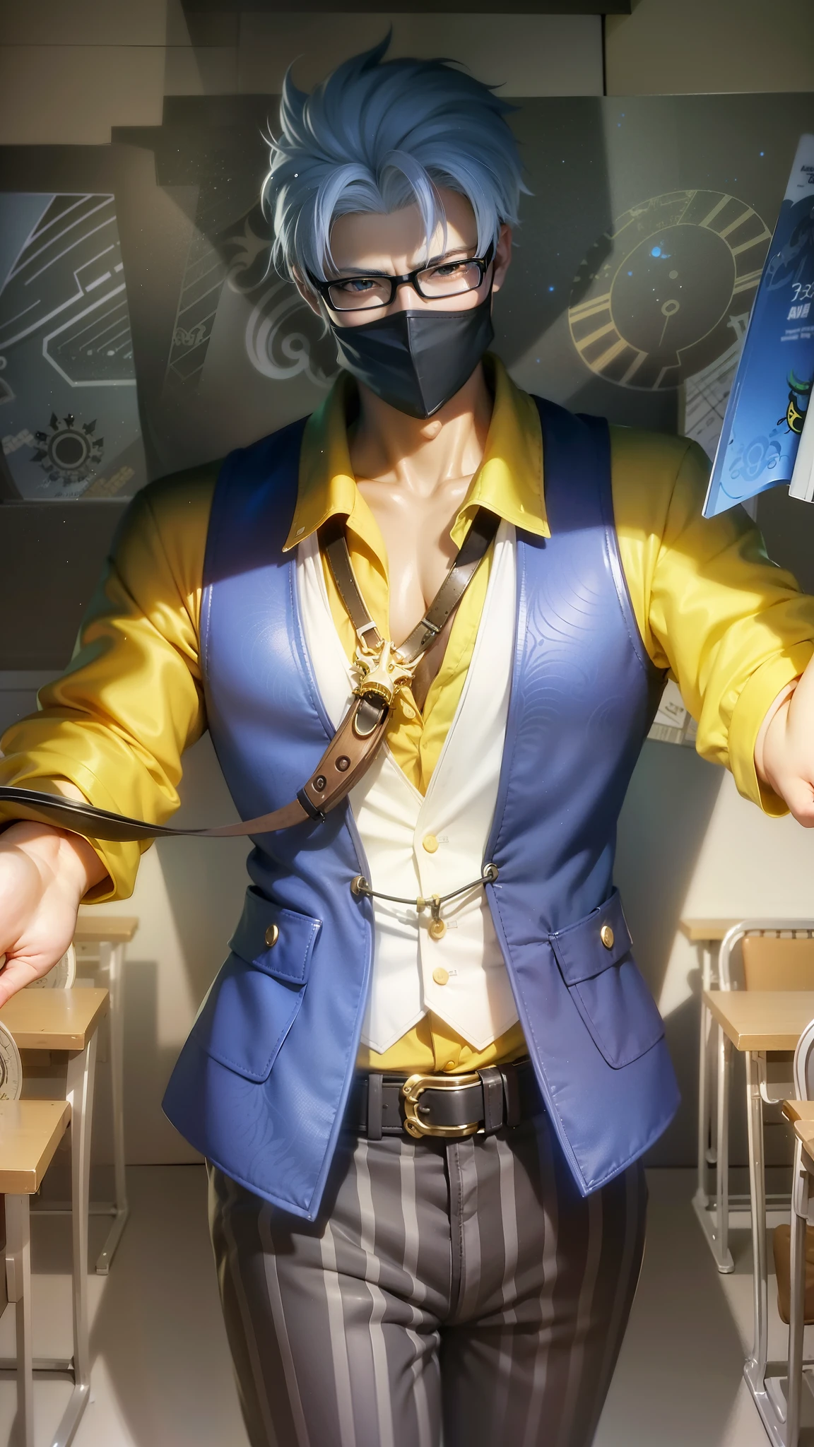 anime character with a mask and glasses holding a book, inspired by Cao Buxing, range murata and artgerm, style ivan talavera and artgerm, style of artgerm, sakimichan frank franzzeta, artgerm. high detail, character splash art, inspired by Huang Shen, artgerm. anime illustration