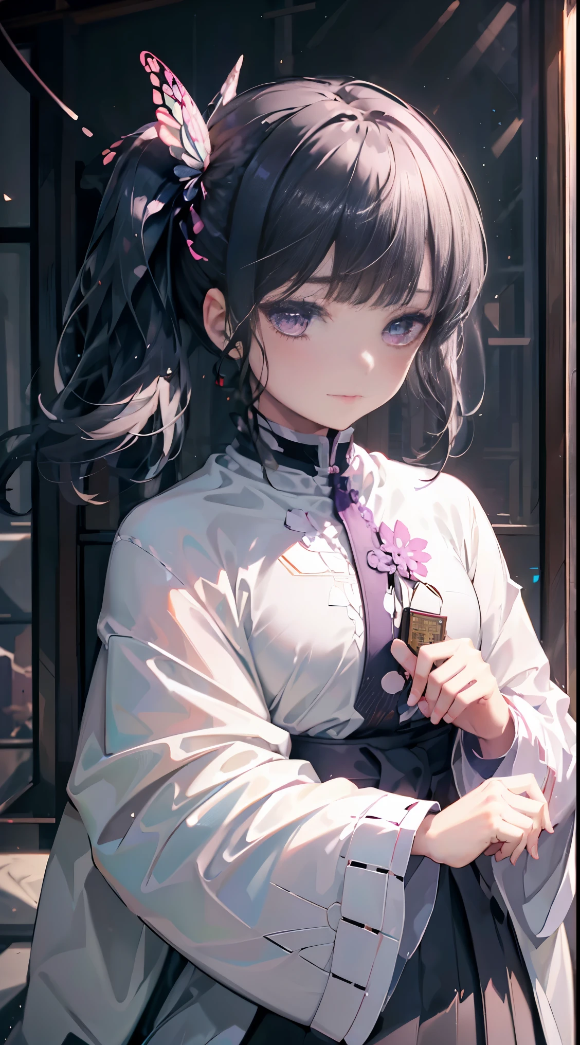 (absurd,high resolution,Super detailed),1 girl,a mature woman,White hair,长White hair,short bangs,blue eyes,light purple evening dress,long sleeves,Exquisite eyes and exquisite face,intricate details,Break the art of mosaics,tuber,Color inlay、complex patterns、Tile design、Durable surface、BREAKmacro photography technology、Extreme close-up、intricate details、enlarged texture、Amazing clarity、Hidden beauty、Immersive perspective breakthrough 、Created by hand、Handmade products、unique design、intricate details、creative expression、exquisite craftsmanship