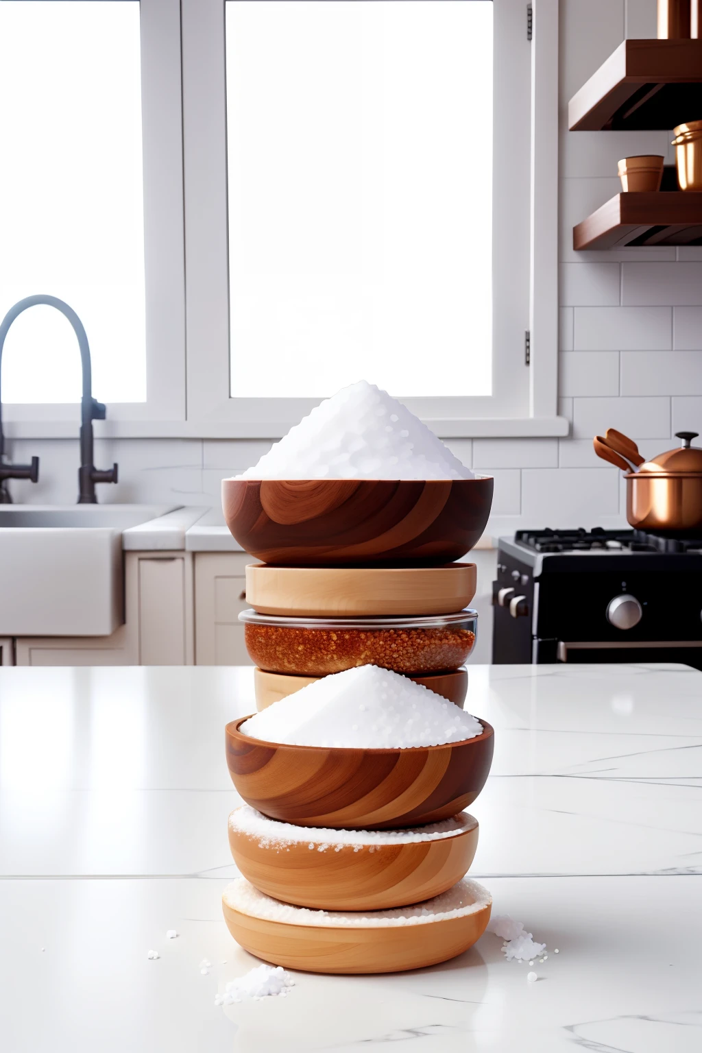 A clever cook unveils his unique seasoning trick, a small pile of salt and an unusual ingredient skillfully blended on the white table, ready to transform simple dishes into irresistible delights.
