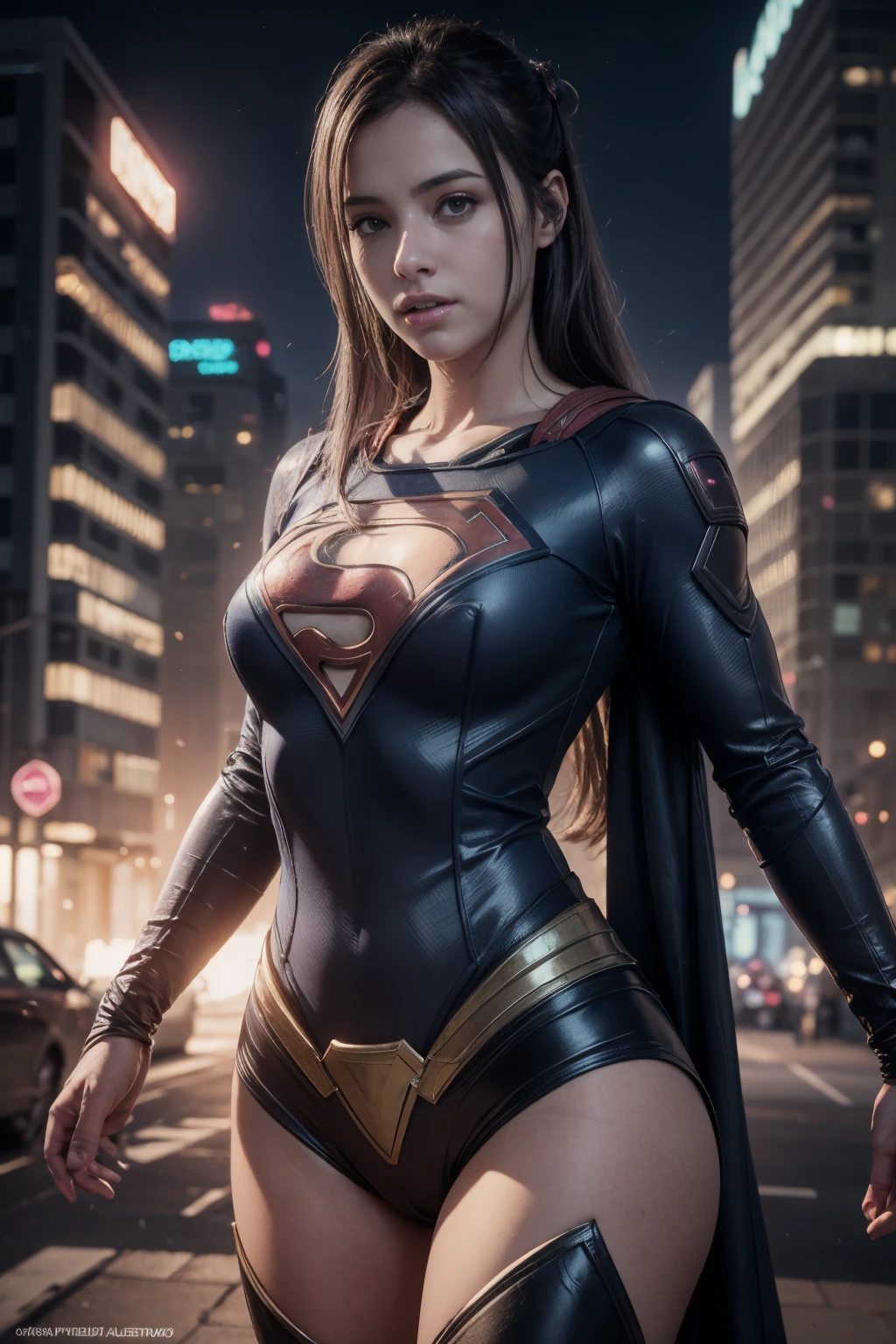 ((mejor calidad)), ((obra maestra)), (detallado: 1.4), ..3D, ((a beautiful cyberpunk supergirl woman in a realistic costume of an advanced cybersuit with advanced nano technology)) ,HDR usando la letra S de Superman en el pecho (High dynamic range),trazado de rayos,NVIDIA RTX,super resolution,irreal 5,Subsoil Dispersion, Textura PBR, Postprocesamiento, Anisotropic filtering, Profundidad de campo, Maximum clarity and sharpness, texturas multicapa, Albedo e mapas Speculares, Sombreado de superficie, Accurate simulation of the interaction between light and material., proporciones perfectas, octan render, two tone lighting,Amplia apertura,ISO bajo,Balance de blancos,regla de los tercios,8K BRUTO,Placa de circuitoAI,