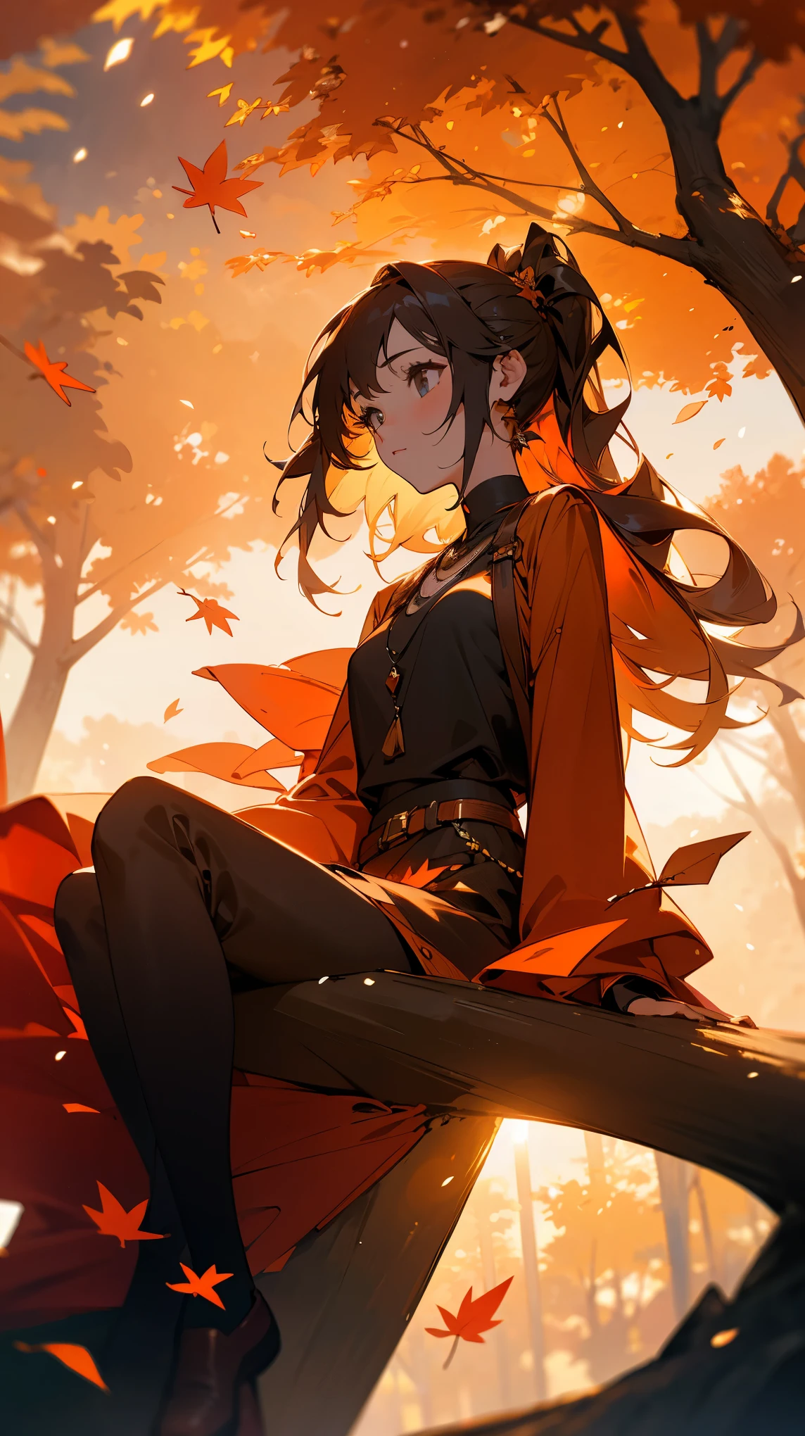 masterpiece, best quality, 1girl, cute girl, cute, autumn, fall, leafs, sunset, particles,magic, cozy, sitting at the tree,
dramatic light, beautiful lights,4k, gorgeous, cinematic,