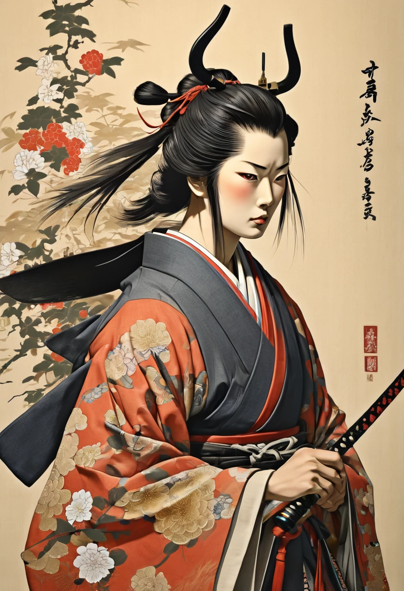 samurai, by TAKEHISA YUMEJI, best quality, masterpiece, Representative work, official art, Professional, Ultra intricate detailed, 8k