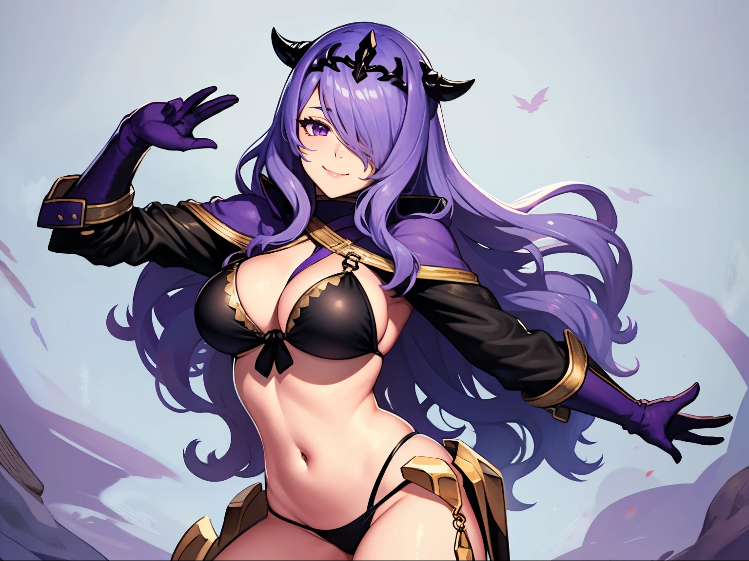 defCamilla, Tiara, Team-Raketenuniform, White bikini , black Overknee-Stiefel, schwarze Ellenbogenhandschuhe, Smile, Blick auf den Betrachter, Cowboy-Schuss, sexy Pose , Hintergrund des Nachthimmels