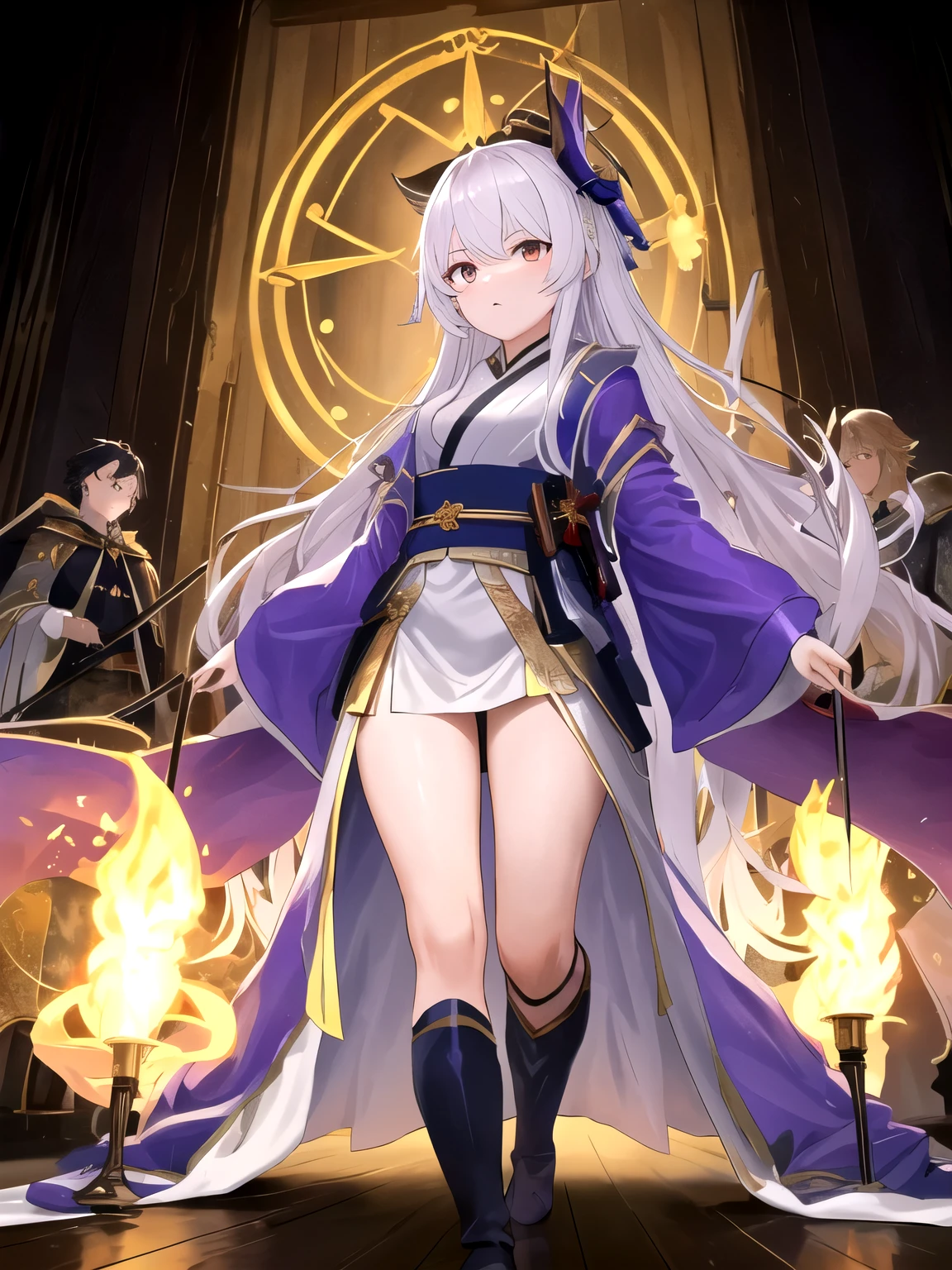 「oh、A great brave man！」
　The fat man screamed。Seems big and heavy、Still, she was wearing a luxurious purple robe。So much so that I thought just standing would be a struggle、Maybe there's some support hidden under the robe。That's a stick、Maybe there are people with lentigo。
「The evil demon king has reappeared in this world、They have overrun our land and tormented our people。We are people々In order to save、I summoned you！」
　I looked around。In the room、As noticeable as a man in a robe、Honor guardのような騎士が四人いた。they were wearing armor、It was very glittering and had no stains or scratches。Honor guard、Maybe the impression isn't wrong。I was so engrossed that I couldn't believe I had fought。
　A magic circle that shines pale gold is drawn on the floor、I was lying peacefully in the center of it。A tall wooden torch is mounted on the white marble wall、The room was brightly illuminated。