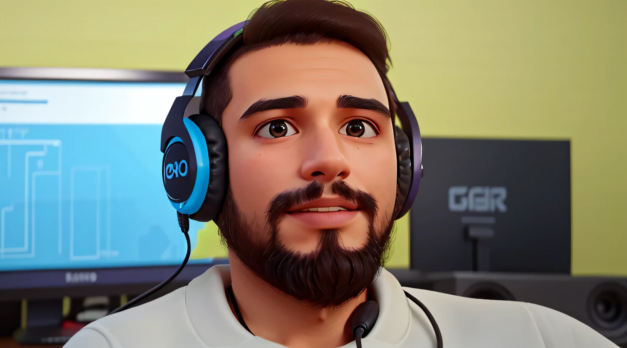 there is a man com fones de ouvido on and a camera in the background, foto do perfil 1024px, com fones de ouvido, caio santos, com fones de ouvido, Serpentina do Twitch / jogador Ludwig, dan dos santos, ele tem fones de ouvido, edu souza, usando fones de ouvido, neck beard, david rios ferreira, usando fone de ouvido para jogos, Serpentina do Twitch, usando um fone de ouvido para jogos