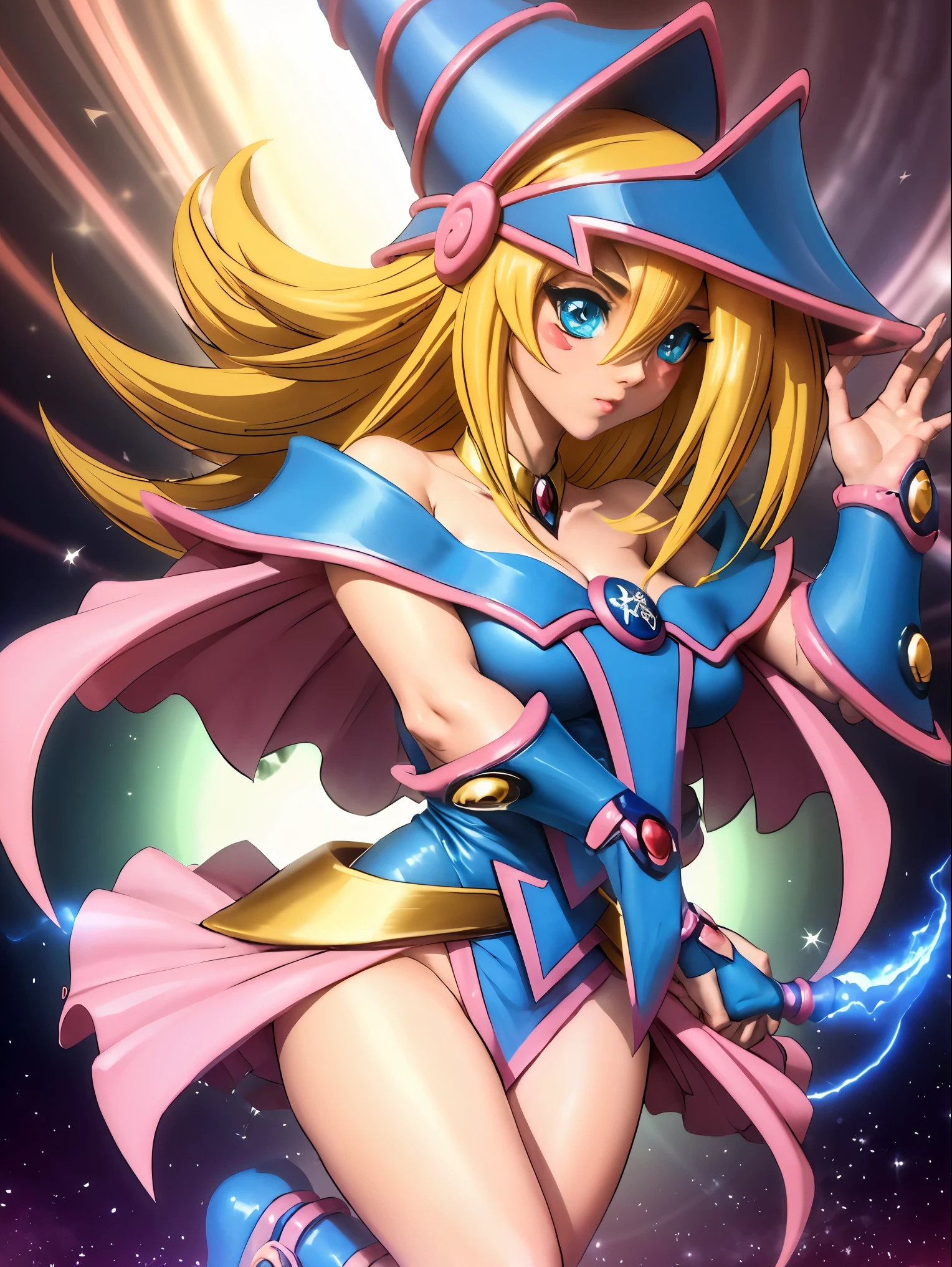 Dark magician gils. Leaving a magic circle. Magia de corazones en el aire.ella tiene tacones. Usa tacones 