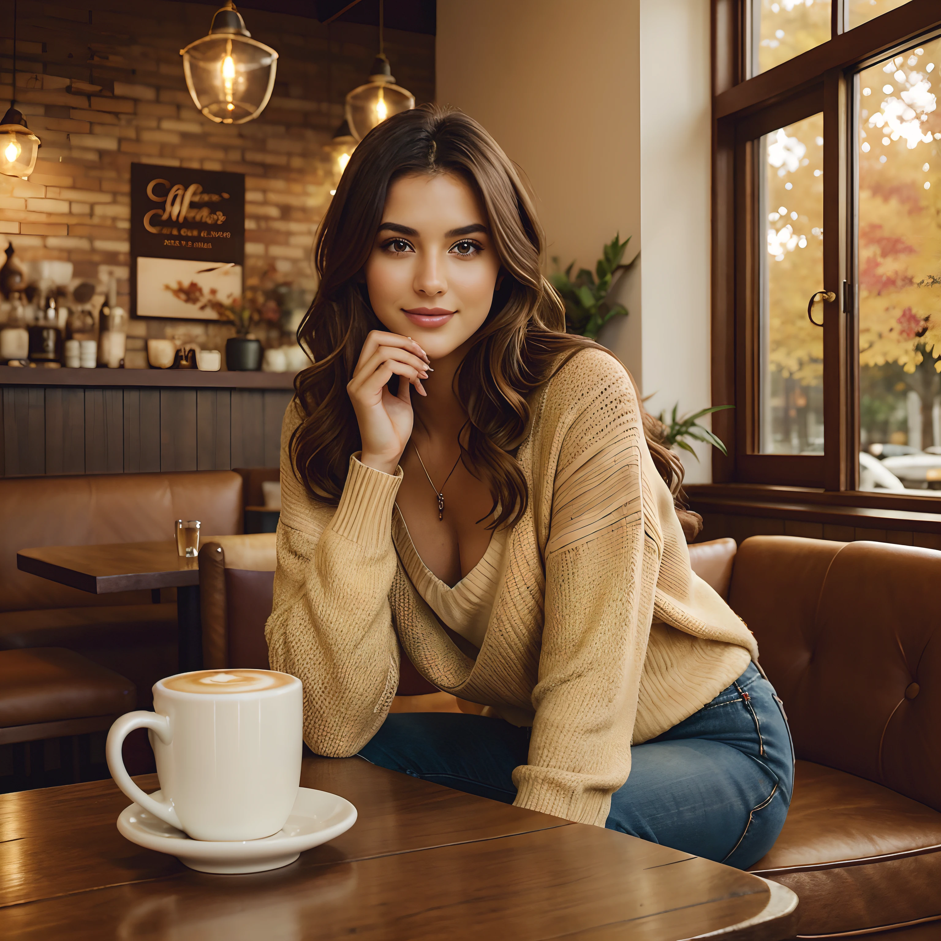 Generate heartwarming photos of outono, o influenciador encantador, enjoying a spicy latte, summing up the essence of autumn delight. outono, em seus 20 e poucos anos, fica em cerca de 5'4", com longa, cabelo castanho ondulado caindo graciosamente sobre os ombros. Her athletic hourglass figure, acentuado por um busto completo, Pairs beautifully with her flawless, bronzeado beijado pelo sol. outono's expressive brown eyes radiate charisma, espelhando seu comportamento relaxado e confiante.
outono's cozy chic ensemble reflects her impeccable style. Ela se adorna com um suave, big sweater, sua cor convidativa envolvendo-a, Combined with comfortable fit, high-waisted jeans that highlight your body with sophistication.
O charmoso, rustic coffee shop setting immerses outono in the warmth of fall, Adorned with autumnal décor that enhances the cozy ambiance. Macio, Diffuse lighting envelops you in a golden glow, criando uma atmosfera convidativa. Os arredores incluem assentos aconchegantes, rustic wooden tables, and the rich aroma of freshly brewed coffee, all capturing the essence of outono's delightful coffee experience.
Em momentos sinceros, outono enjoys her spiced latte, perdido em pensamentos enquanto olha pela janela ou compartilha um sorriso brilhante. As fotos captam o aconchego e a tranquilidade da cafeteria, refletindo a alegria simples de beber uma bebida quente. Natural lighting enhances the inviting ambience, bringing to life the essence of outono's delightful coffee experience.
Com maquiagem intensa, um ambiente aconchegante, and features that are meticulously symmetrical, the photos adopt photorealistic techniques, como rastreamento de caminho, specular lighting, volumetric face light, Traced hair, Visible shadows, e detalhes intrincados. This creates an elaborate and hyper-realistic portrayal of outono's heartwarming coffee moments.
