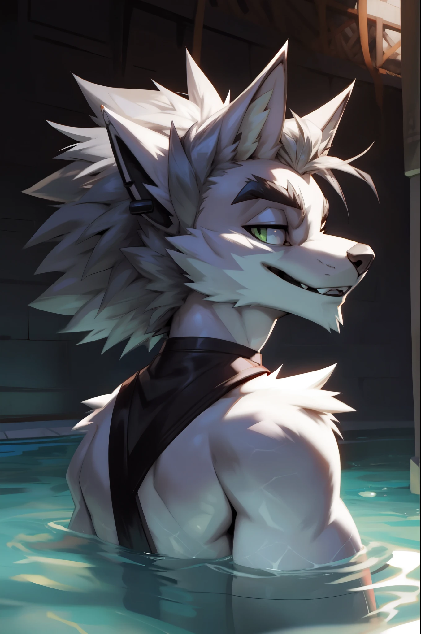 ((trending on E621, trending on Furaffinity digital media, trending on Artstation, trending on twitter , digital painting, digital media, digital paint, digital illustration, (masterpiece))) (((((((by_bigdad))))))), by takemoto arash, by_kuroma ,((((by_drks)))), by_ashendawger, by_kardie , BREAK ((((solo:1.3,Full body)))) ((((((anthro, anthrofield, (grey wolf)))))) | break | handsomeface,((((((elderlyface)))))), age_climb_face , (((wildface)))))))), ((((((((charming)))))))) | (((gray fur | finger claw, finger claw foot | )))) | (((((((( gray hair | black eyebrow | short hair | black goatee hair | spiky_black_ear_drill))))))))) | BREAK (((((thick eyebrows))))) | BREAK (best quality | 8k | hi-res)) BREAK (((perfect face))) | BREAK 2:3, ((quarter view , close-up view)), (((swimming thongs))))