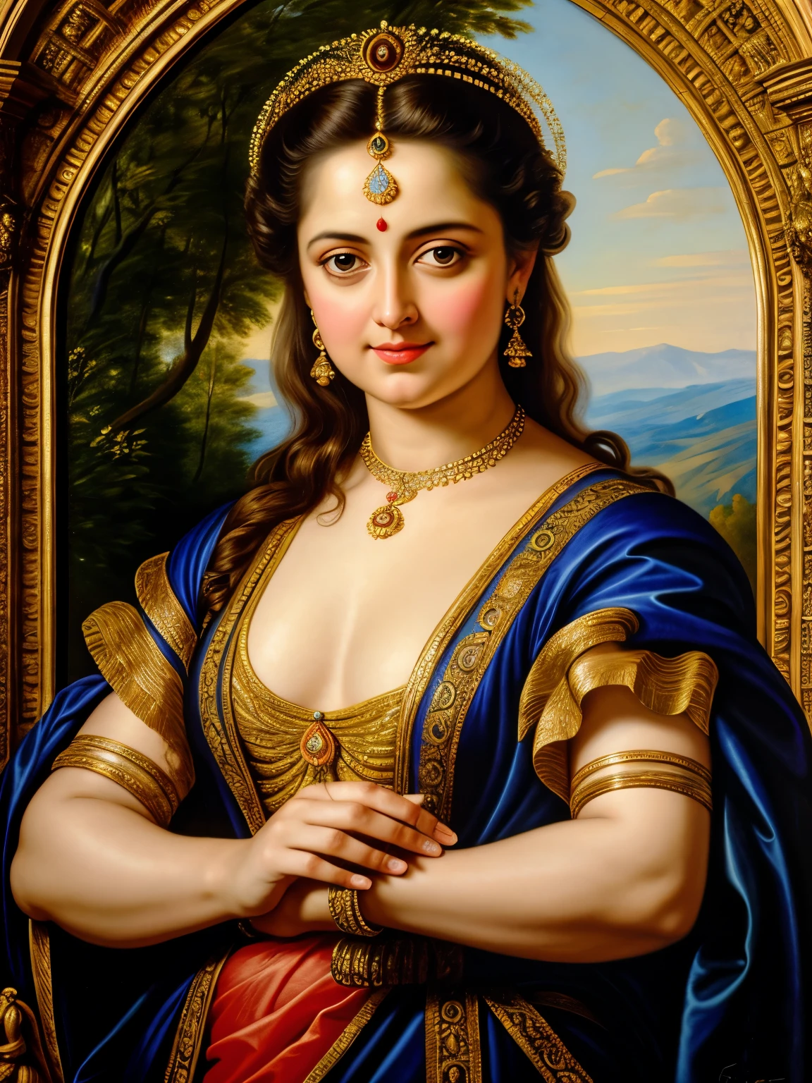 Looks like Anushka Shetty, Masterpiece, Best quality, high clarity eyes, critically flawless,sharp picture, Full portrait, High pixels, perfect face, perfect eyes, beautiful face, perfect hands,perfect fingers, in Peter Paul Rubens style, by Peter Paul Rubens, baroque style, acrylic on canvas, highly detailed, description: "Create a nymph inspired by the tales of Greek or Roman mythology, embodying the essence of a natural element or location, and possessing a unique ability or trait that sets her apart."