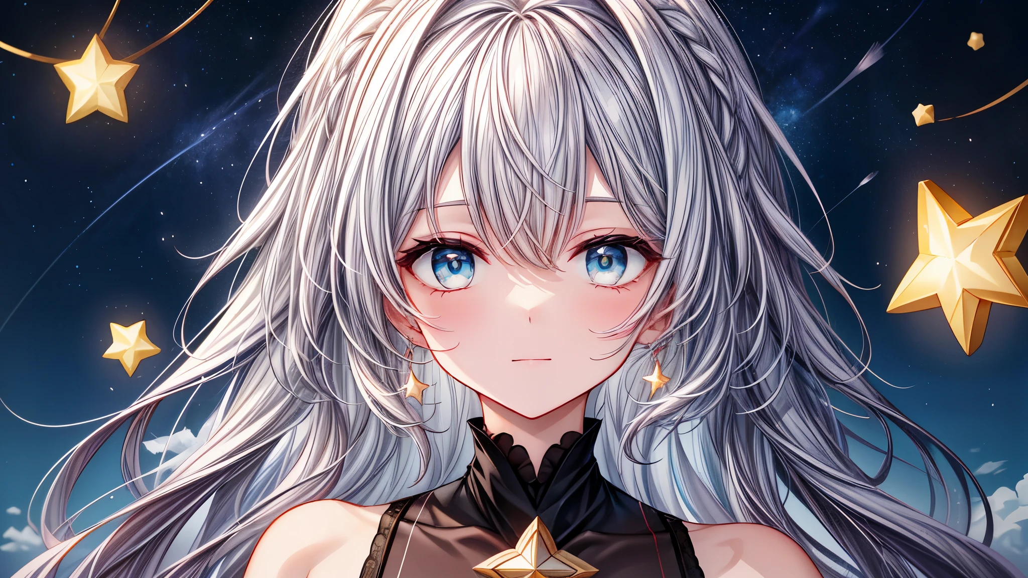 Star Margins:Ella es una mujer con la belleza de las estrellas.,sus ojos brillaron,Como estrellas en el cielo estrellado。Su cabello es suave y brillante.,es como un cielo estrellado。Su piel era tan clara como la luz de la luna.,There is a mysterious and charming atmosphere.。En la pintura con IA,Through delicate lines and bright colors,Make Your Beauty More Vivid.,hacer que la gente se sienta como si estuviera en el cielo estrellado。