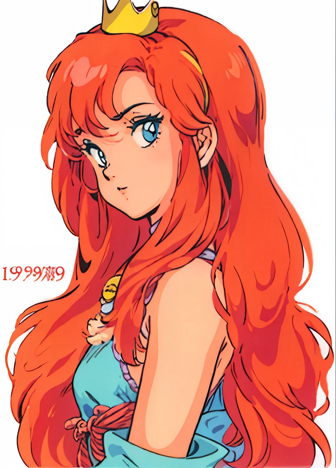 takahashi rumiko, 1980s \(style\), retro artstyle,  masterpiece, best quality, 1girl, blue eyes, crown