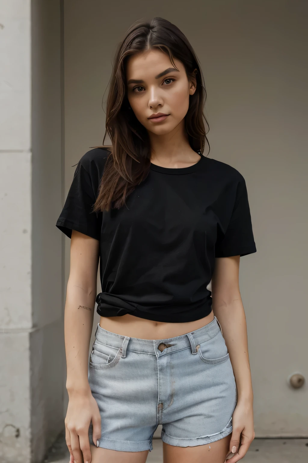 Mulher, modelo, estilo de vida de rua, Camiseta lisa, preto