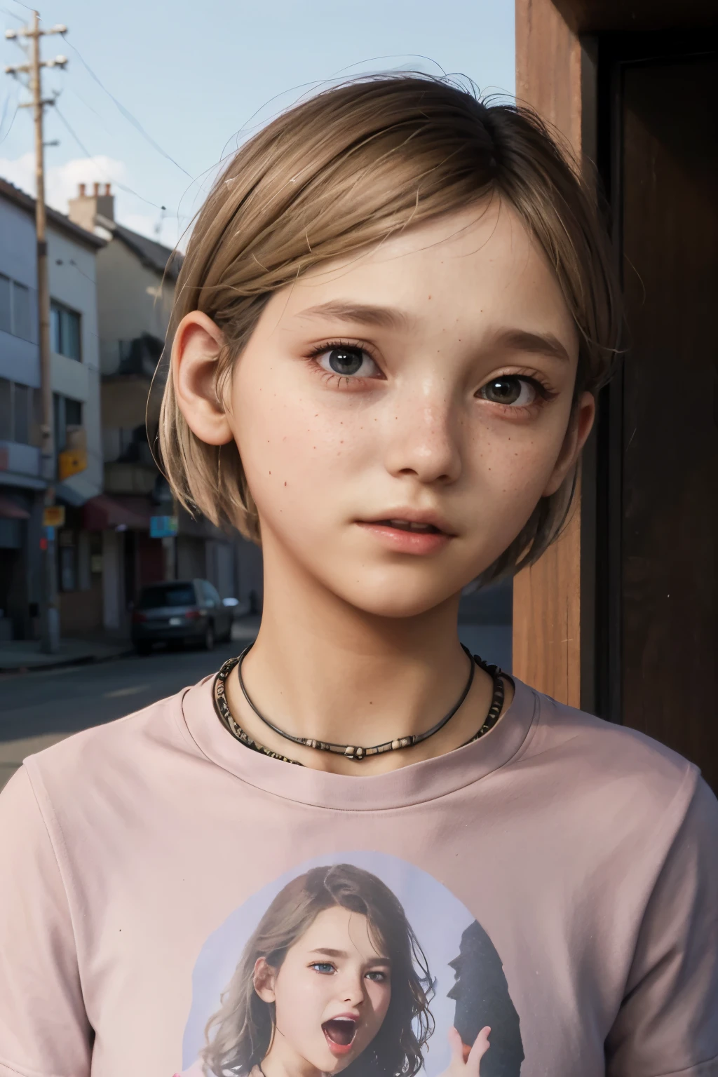 A stunning, intricate full color portrait , 12 year old girl, wearing pink turtleneck or t-shirt, epic character composition, alessio albi, nina masic, sharp focus, natural lighting, subsurface dispersion, f2, 35mm,