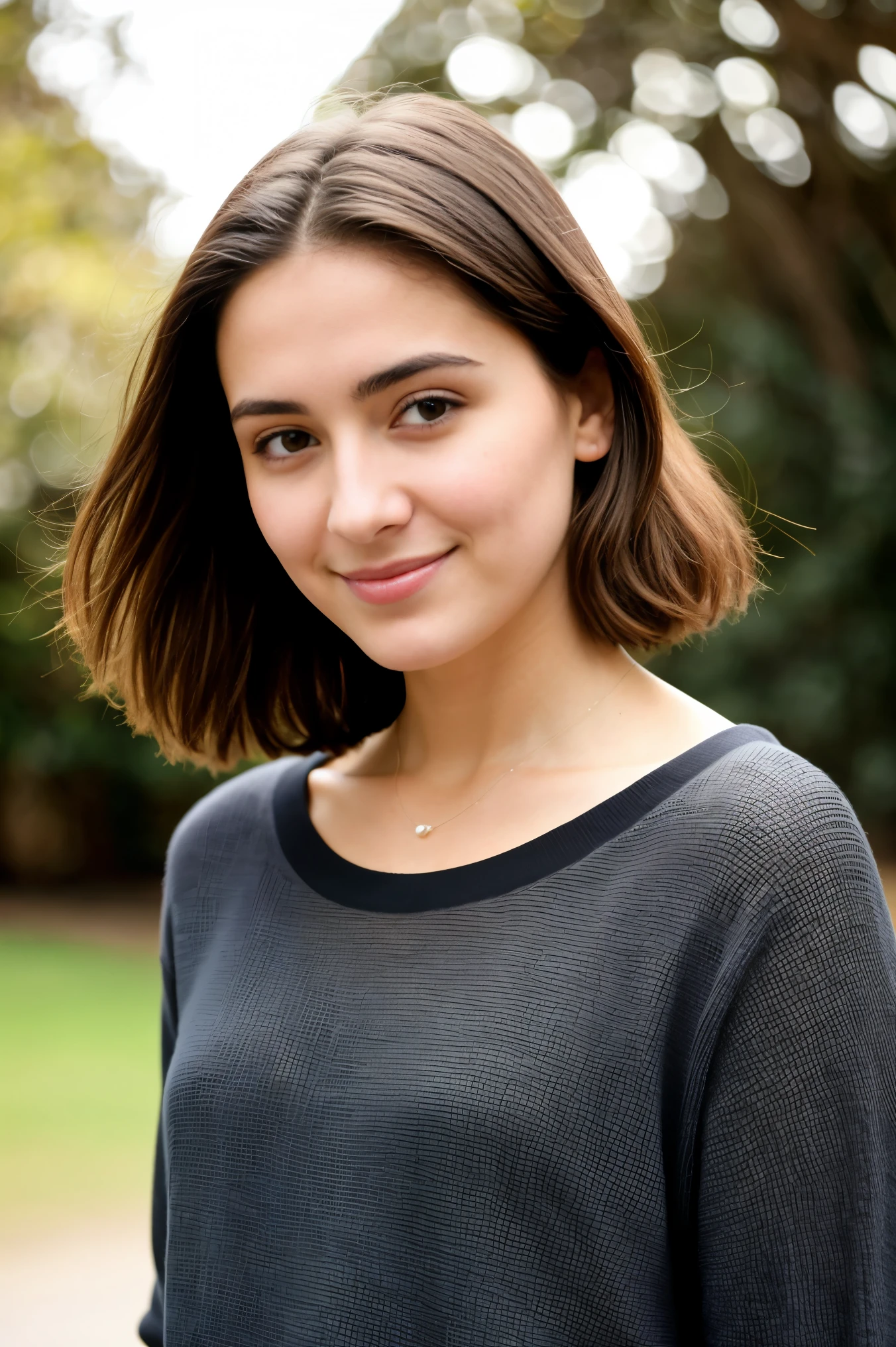 Instagram-Foto, Foto aproximada do rosto de 23 anos.Chloe with the black sweater, decote, pale skin, (sorriso:0.4), Sombras duras, melhor qualidade, Obra de arte, ultra-high resolution, (fotorrealista:1.4), Foto RAW, 1 s, ((camisola de renda preta)), ((peito grande)), Luz fria