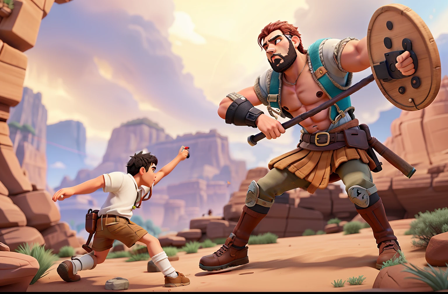 creating davi battling goliath with a slingshot in his hand
