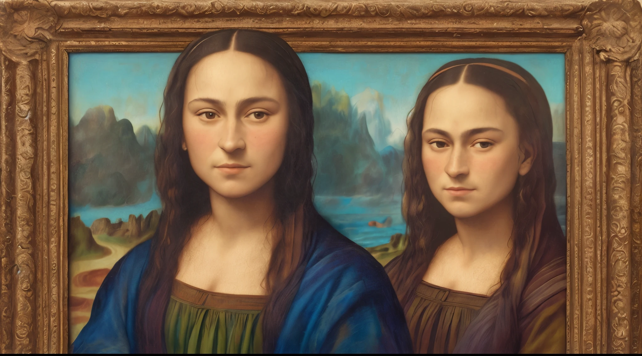 Retrato de Mona Lisa com o retrato de Frida Kahlo, ((((8K)))) HD photo extremely detailed rendering, sharp focus,
