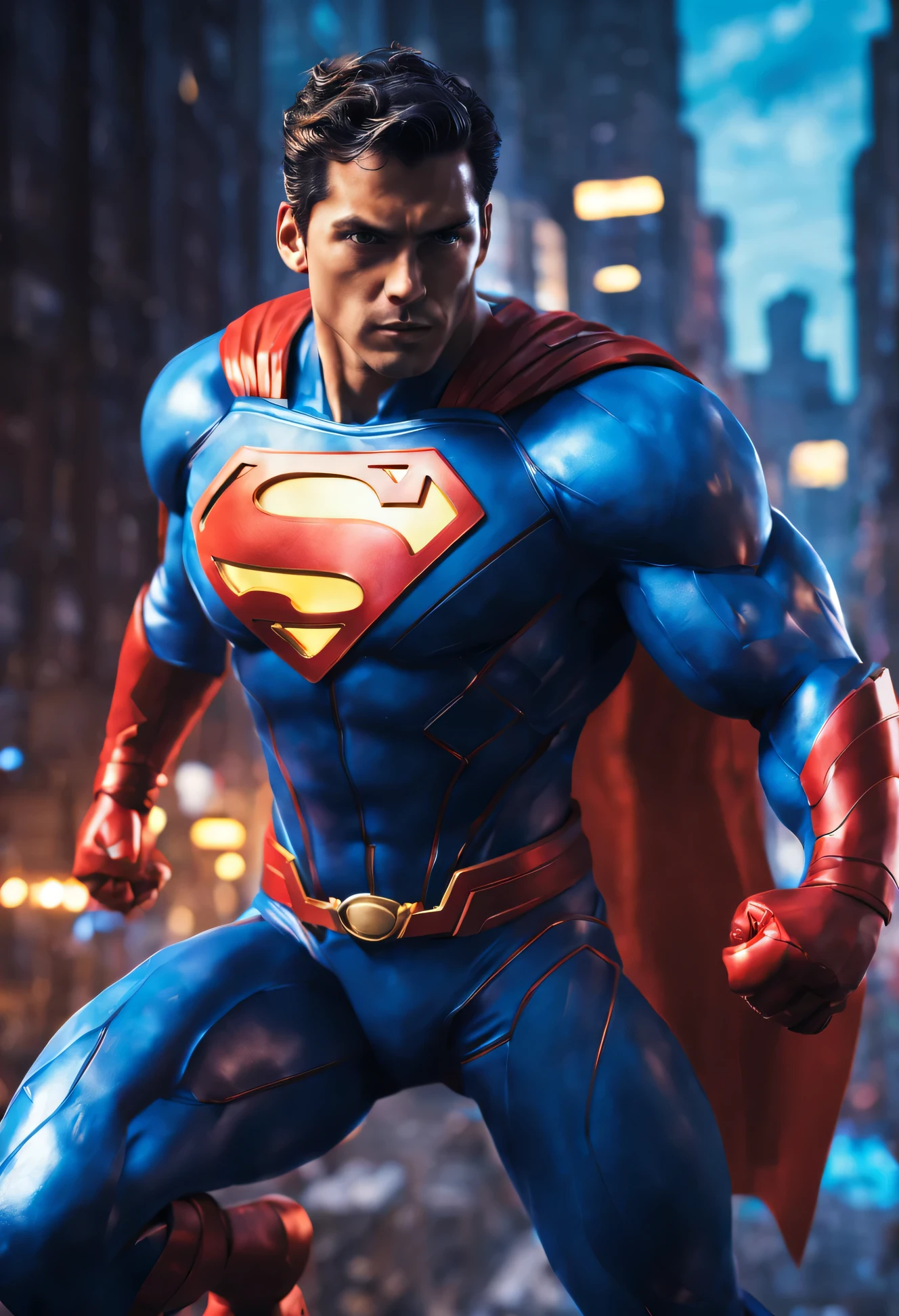 (highres,ultra-detailed),Super man fused with mega man,portraits,realistic,mixed character,sharp focus,colorful lighting,physically-based rendering,professional,superhero,armor,suit,futuristic city,glowing eyes,powerful pose,action-packed scene,vibrant colors,energy blasts,electricity sparks,metallic textures,shiny surfaces,dynamic composition,urban backdrop,high-tech gadgets,advanced technology,flying,super strength,heroic,brave,confident,protecting the city,captivating artwork.