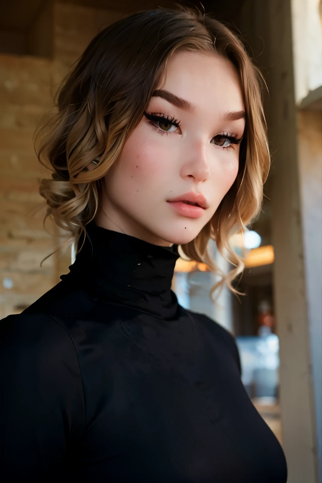 A stunning intricate full color portrait, wearing a black turtleneck, epic character composition, by Ssunbiki, alessio albi, nina masic, sharp focus, natural lighting, subsurface scattering, f2, 35mm,