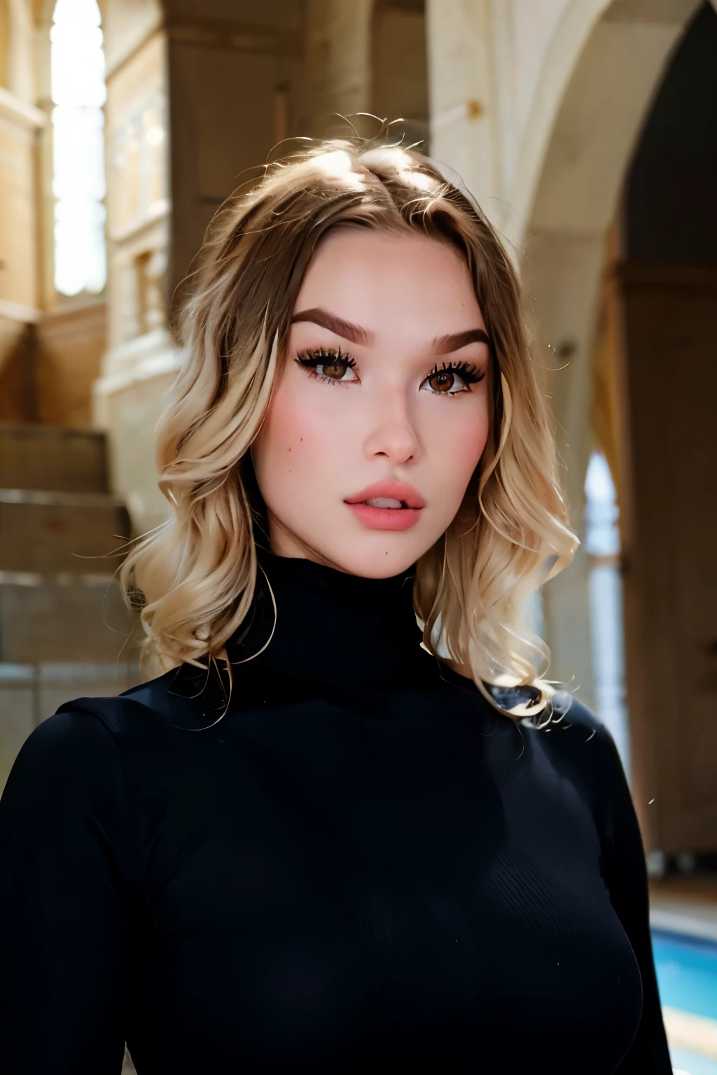 A stunning intricate full color portrait, wearing a black turtleneck, epic character composition, by Ssunbiki, alessio albi, nina masic, sharp focus, natural lighting, subsurface scattering, f2, 35mm,