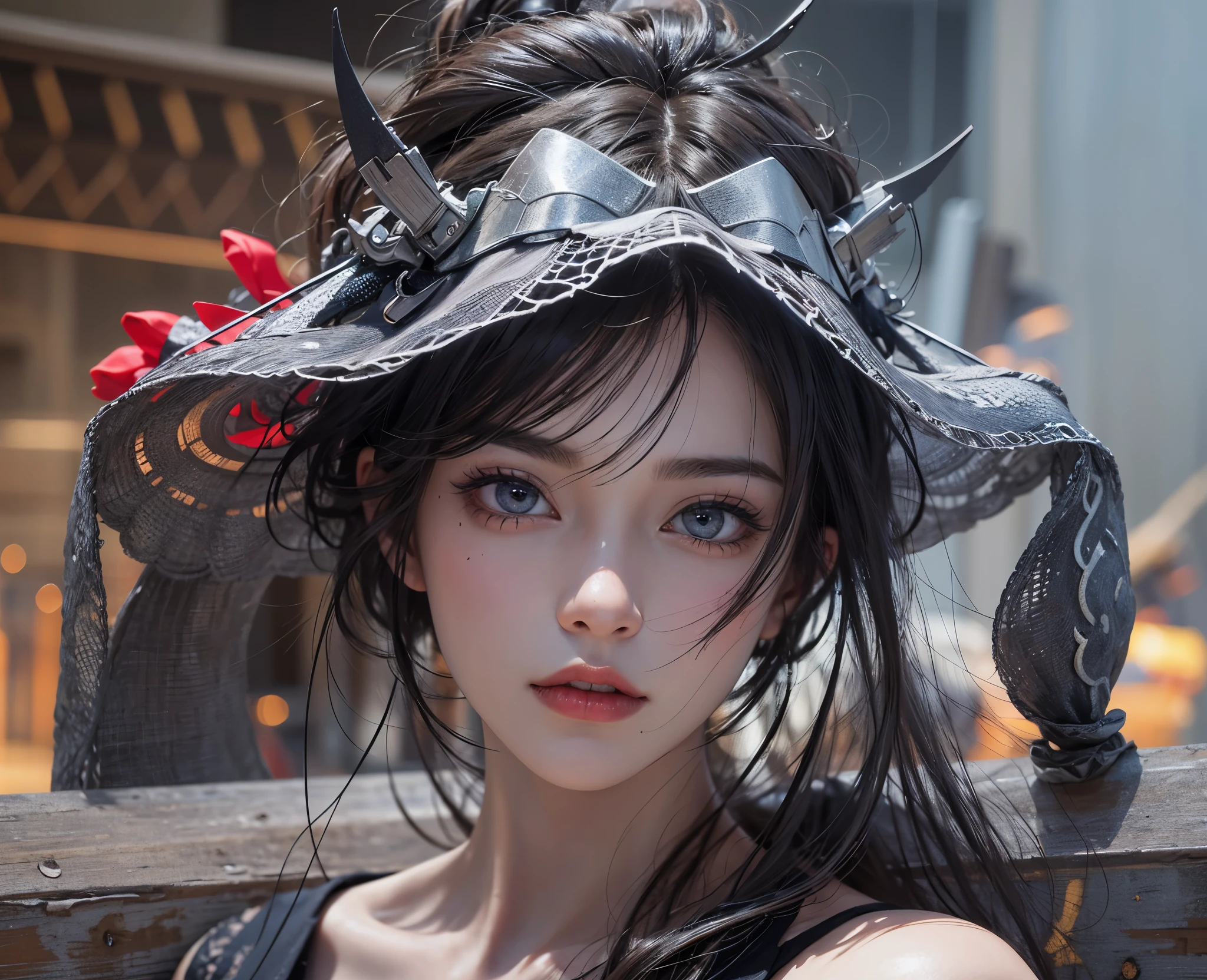 best quality,4k,8k,highres,masterpiece:1.2,ultra-detailed,realistic,beautiful detailed eyes,longeyelashes,extremely detailed eyes and face,1girl,portrait,sharp focus,professional,vivid colors,studio lighting, scythe