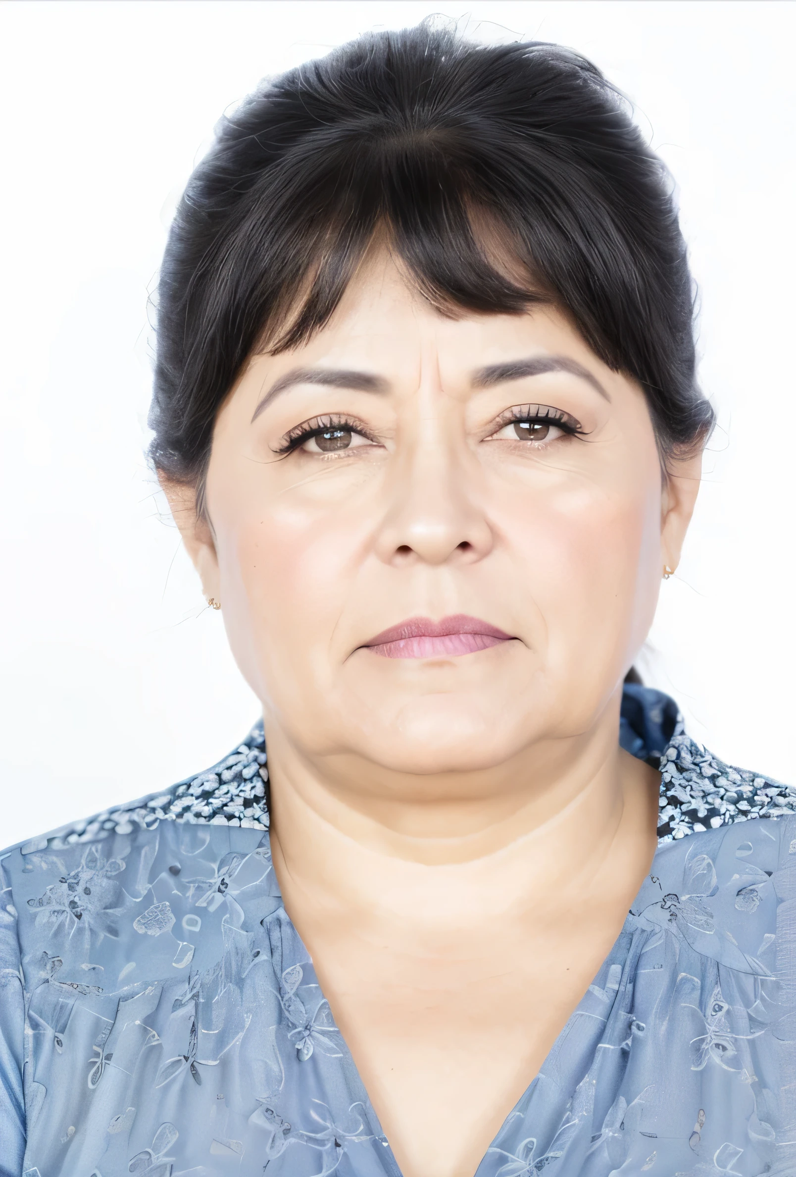 hay una mujer con una camisa azul y un fondo blanco, lorena avarez, foto de una mujer, taken in the early 2020s, magda torres gurza, pilar, centro de imagen, retrato de lumastina celeraria, Foto del pasaporte, foto realista, ivan bolivian, pilar gogar, imagen de perfil
