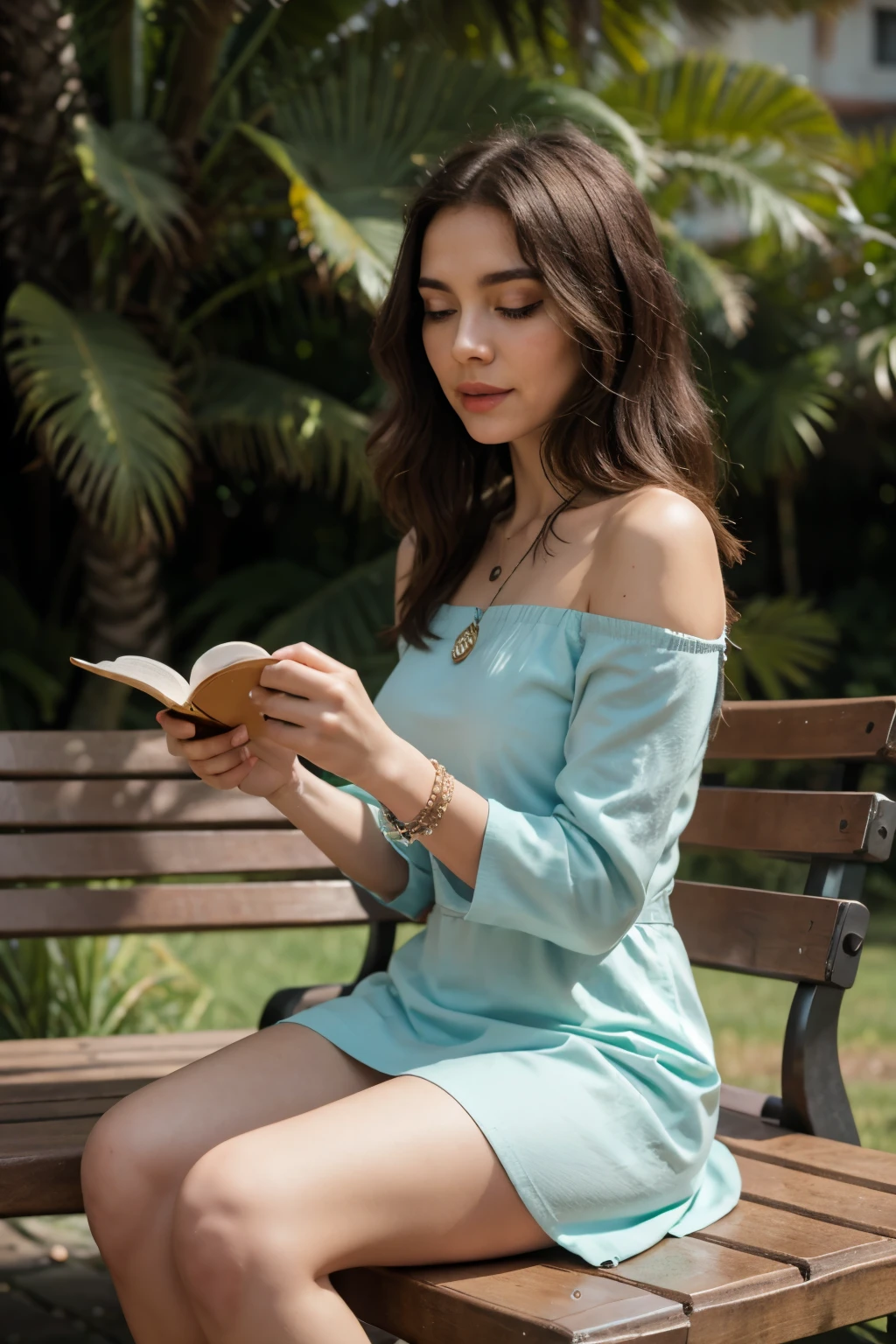 8K分辨率、Ultra-detailed CG footage、1girl in, japanese girl, (Sitting on the grass leaning against a tree, Reading a book, Knees together, Feet apart, up skirt, exposed vagina, (hairy:1.1), (Pubic hair:1.1), (view from front, low angles), Onepiece, Detailed, morning, Sunrise, High resolution, ultra-quality, Super masterpiece, Colored leaves,
