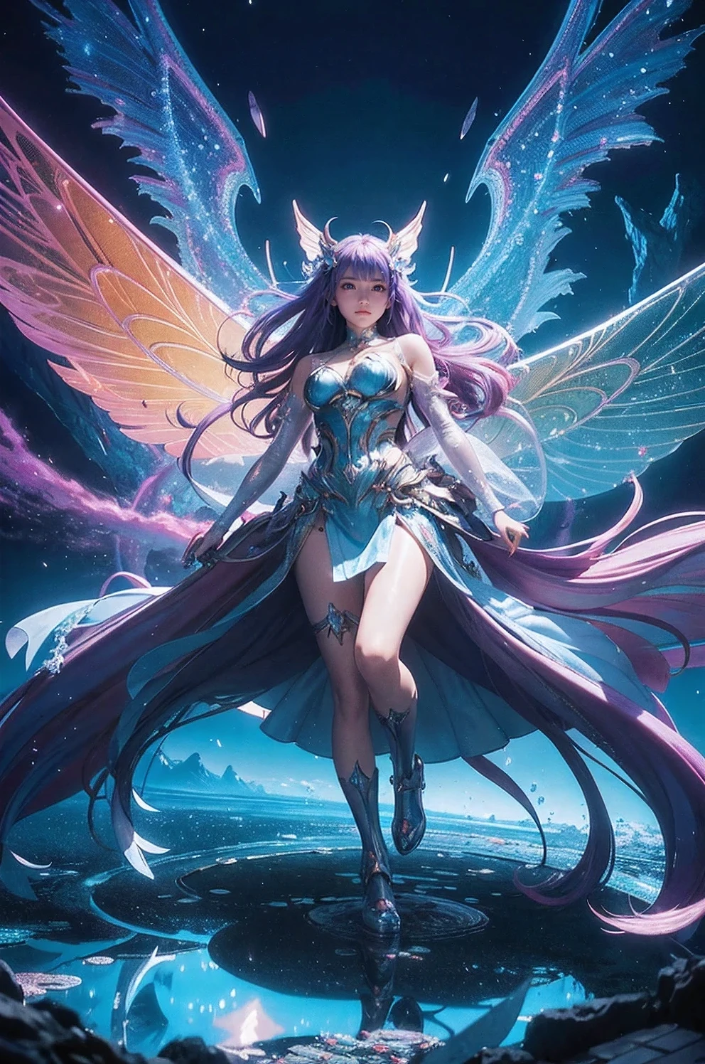 ultra detailed illustration of a anime girl covered in liquid chrome,lost in a dreamy fairy multiverse by ross tran,Andrew Thomas Huang,dan mumford,Druillet,colorful,front view,vivid colors,8k,coherent,artgerm,anime vibes,octane render,uplifting,magical composition,artstation,