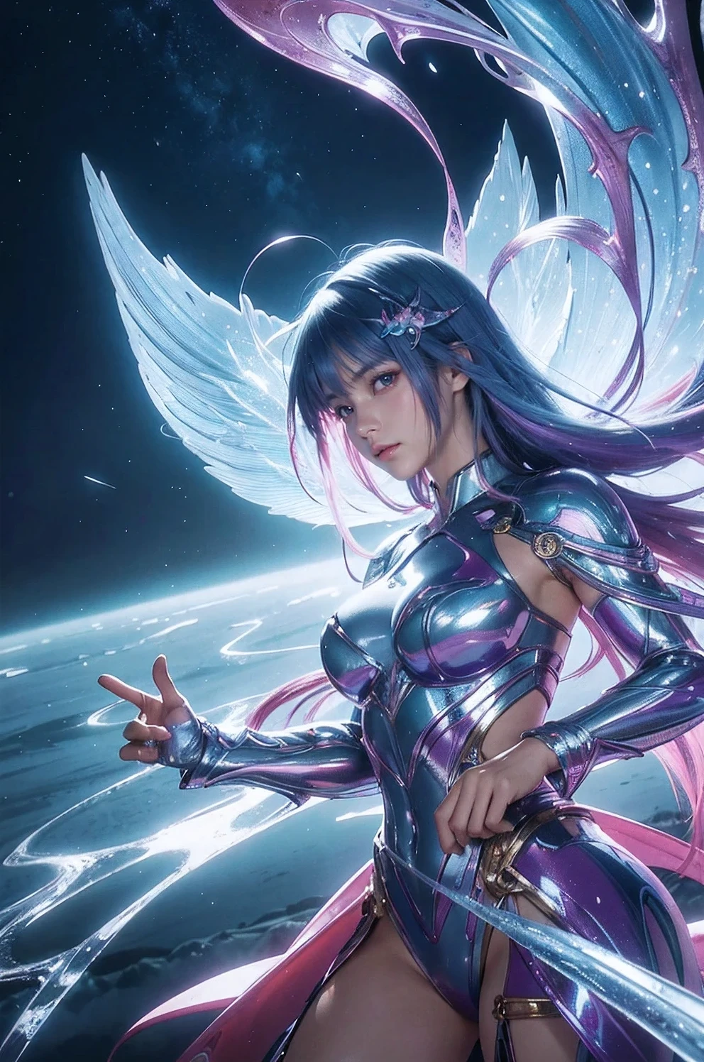 ultra detailed illustration of a anime girl covered in liquid chrome,lost in a dreamy fairy multiverse by ross tran,Andrew Thomas Huang,dan mumford,Druillet,colorful,front view,vivid colors,8k,coherent,artgerm,anime vibes,octane render,uplifting,magical composition,artstation,