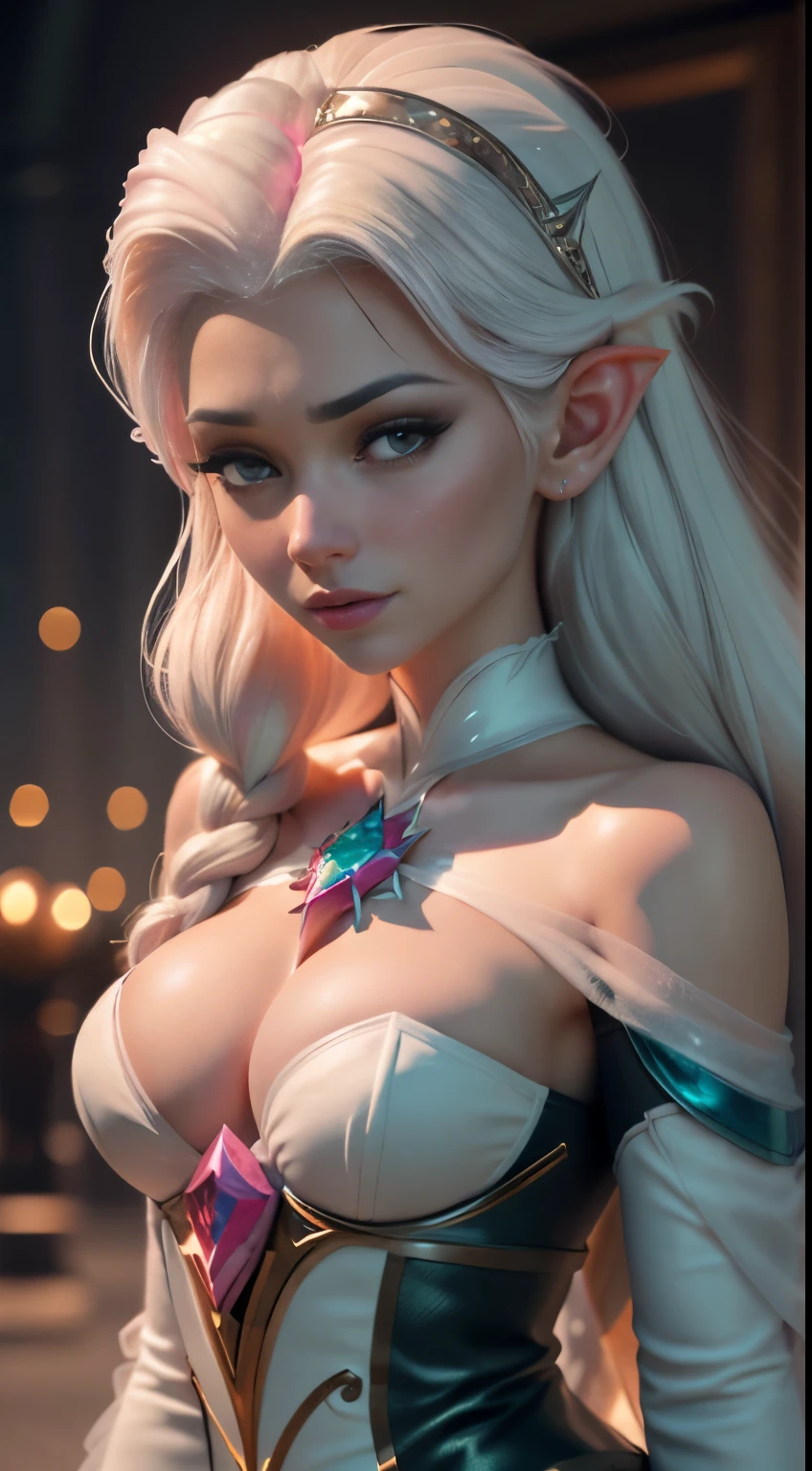 Elfgirl (rose quartz SU-Elsa frozen Disney  mezclando modelos .) (ultra FUSION of white and pink hair) Highly detailed CG unity 8k wallpaper, style shot, complex, high detail, dramatic, highest quality movie still image, very detailed, masterpiece, best quality, character design, Elsa, Elsa from Frozen,Fusion Pink Diamond (( Dark style)), realistic ultra-detailed rendering style, natural light, sharp character design, (hard focus, 8k), (((natural skin texture))), 8k textures, soft cinematic lighting, adobe lightroom, dark room, hdr, Sophisticated, Elegant, Rich Detail, Sharp Focuilm Look) )), Soothing Tones, Detail Frenzy, Intricate Detail, Super Detail, Low Contrast, Soft Film Lighting, Dull Colors, Exposure Blending, HDR, Fade, 35mm, f/1.4, ISO64, f16, 25 sec.
