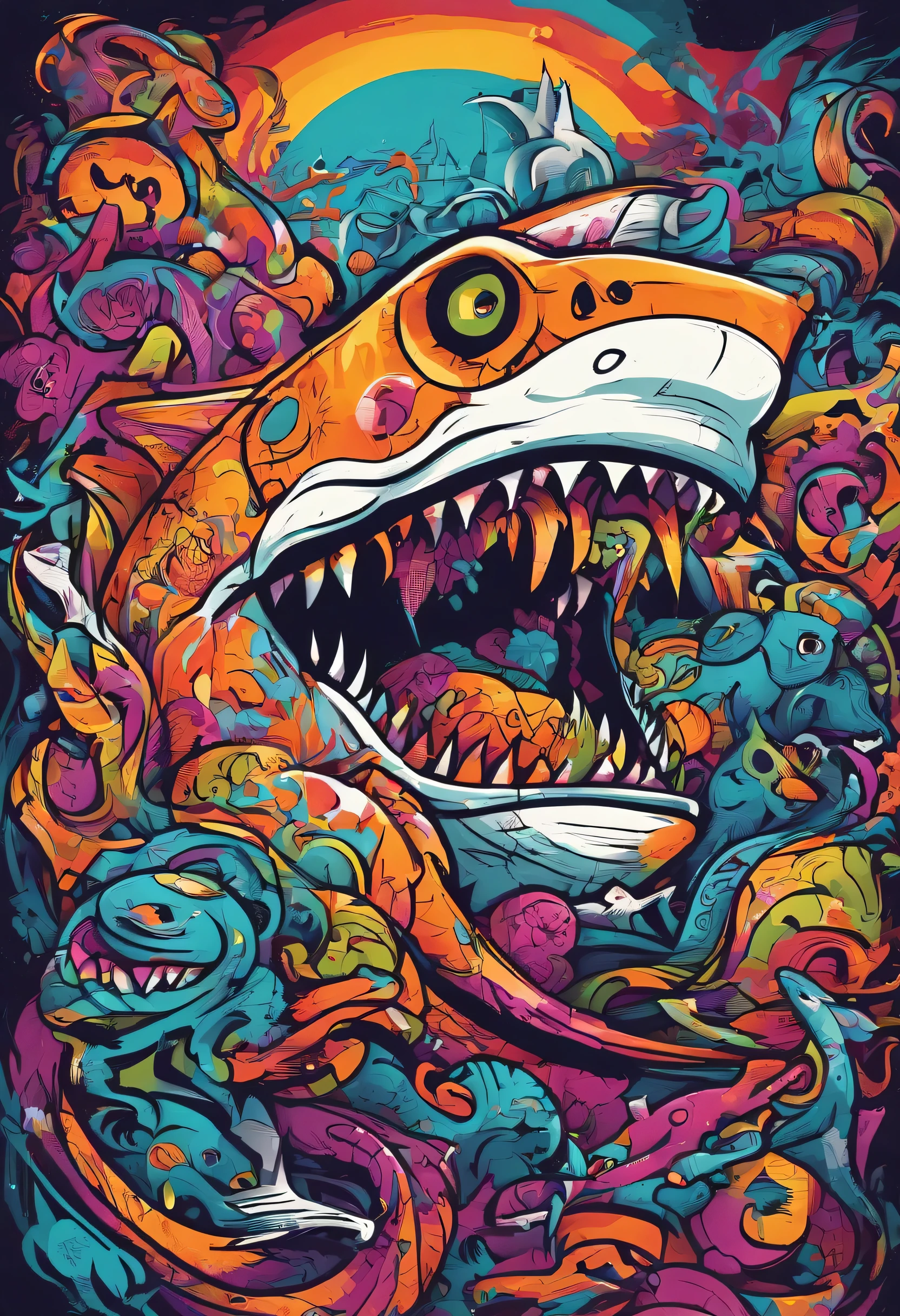 fast: doodles, shark monster beasts, bottomless,Deep,giant mouth,full length, A high resolution, High contrast,