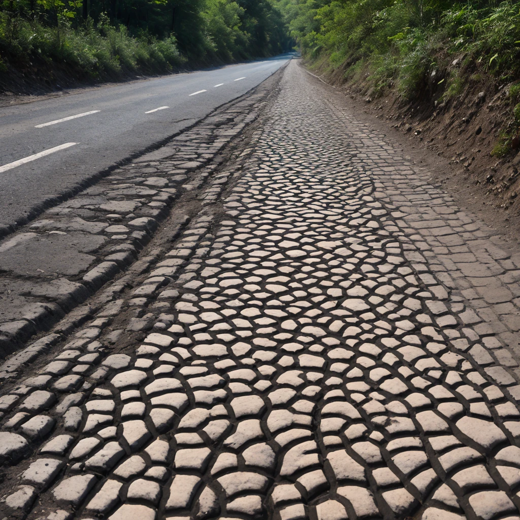 Unpaved bumpy road.