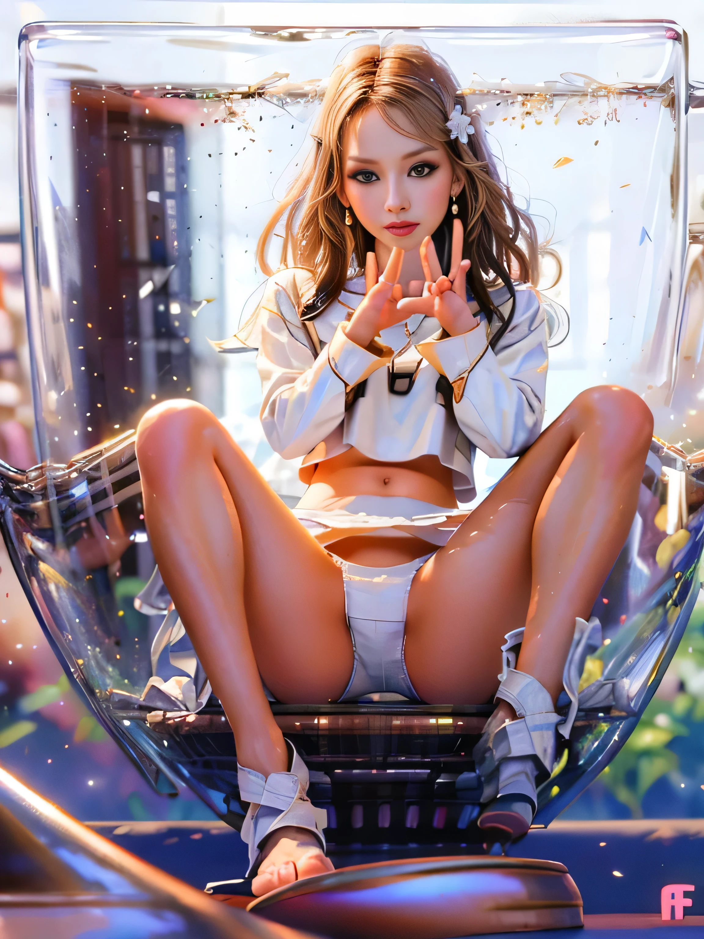 highest quality、High resolution、Super detailed、masterpiece、(Live shooting:1.5)、genuine:1.5、photogenuineistic:1.5、very delicate and beautiful、small details、(cup)、(super beautiful), (beautiful face:1.5)、1 female、(alone)、(spread your legs)、show panties、(white panties:1.5)、(precise fingers:1.5)、(At SFW:1.5)