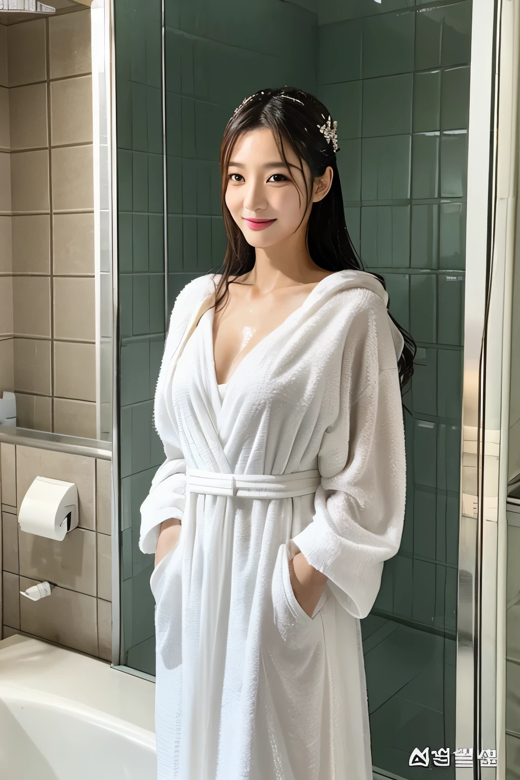 Korean woman wearing shower gown