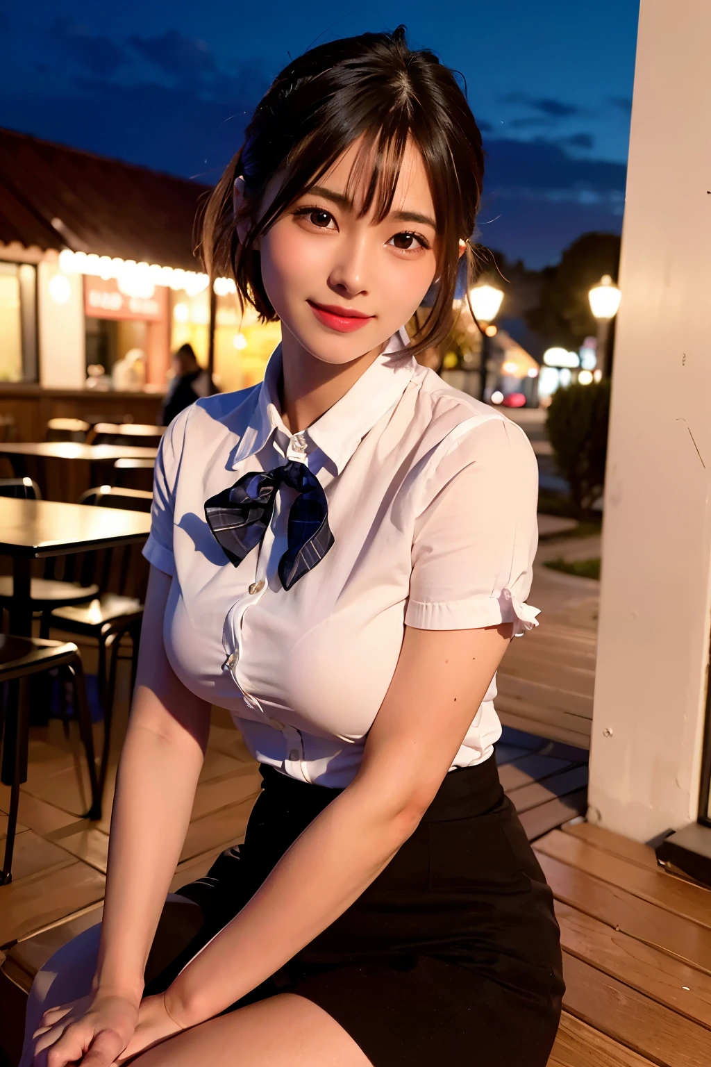 1girl in, (Placket 1 girl, (collared shirt, microskirt), (panties showing), eating ramen in the cafeteria, legs spread wide, bright colors and cute pattern, ultimate micro panties that are impossible, crotch focus, NSFW , (Best) Quality, Masterpiece, UHD, Super Detailed, Photorealistic: 1.4), Half-Open Mouth, Smile, Short Hair, Crowd