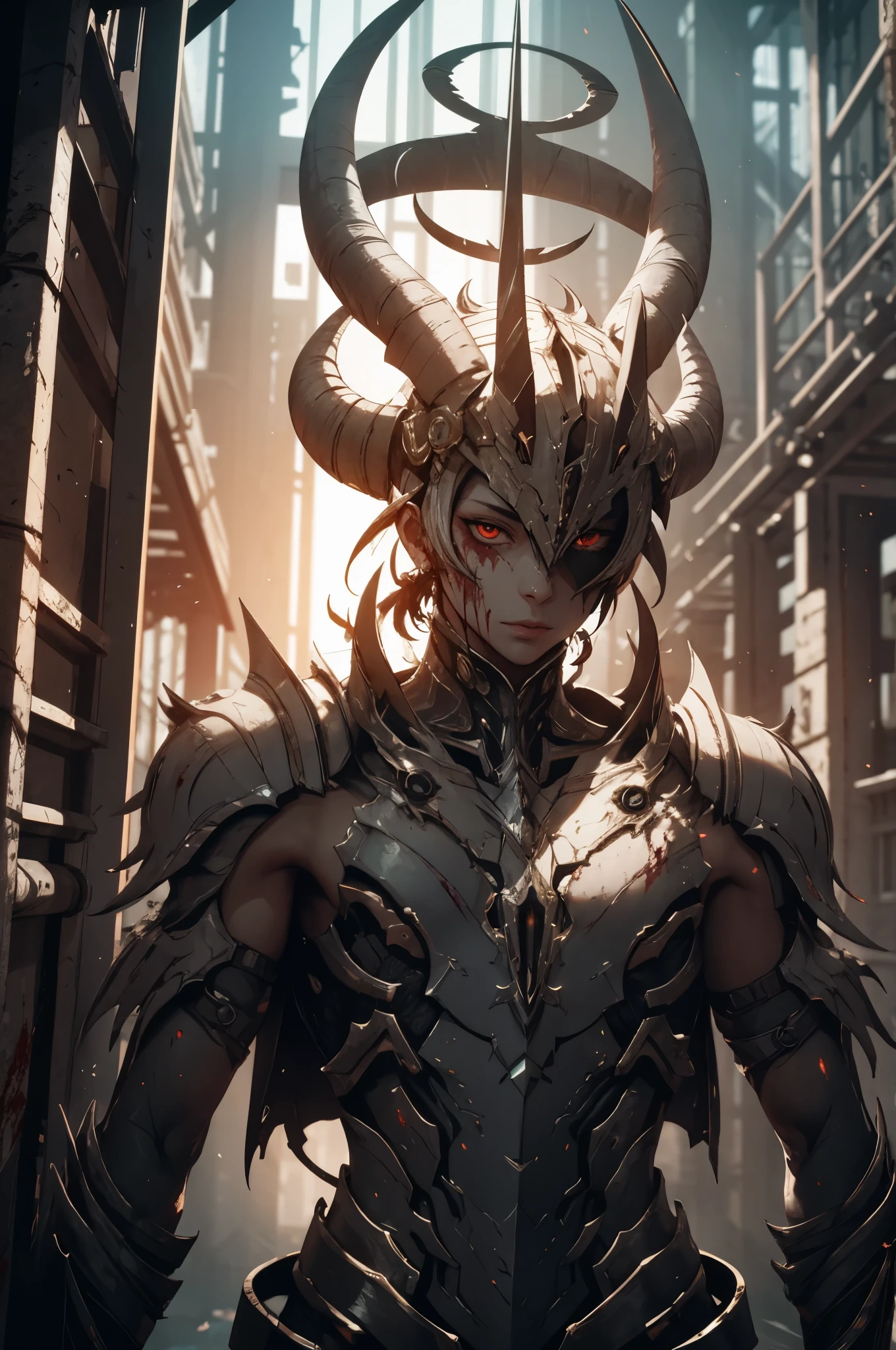 best quality, 32k, RAW photo, incredibly absurdres, extremely detailed, delicate texture, mechanical puppets in both hands, smile, crescent moon shaped eyes, dark fantasy, horror