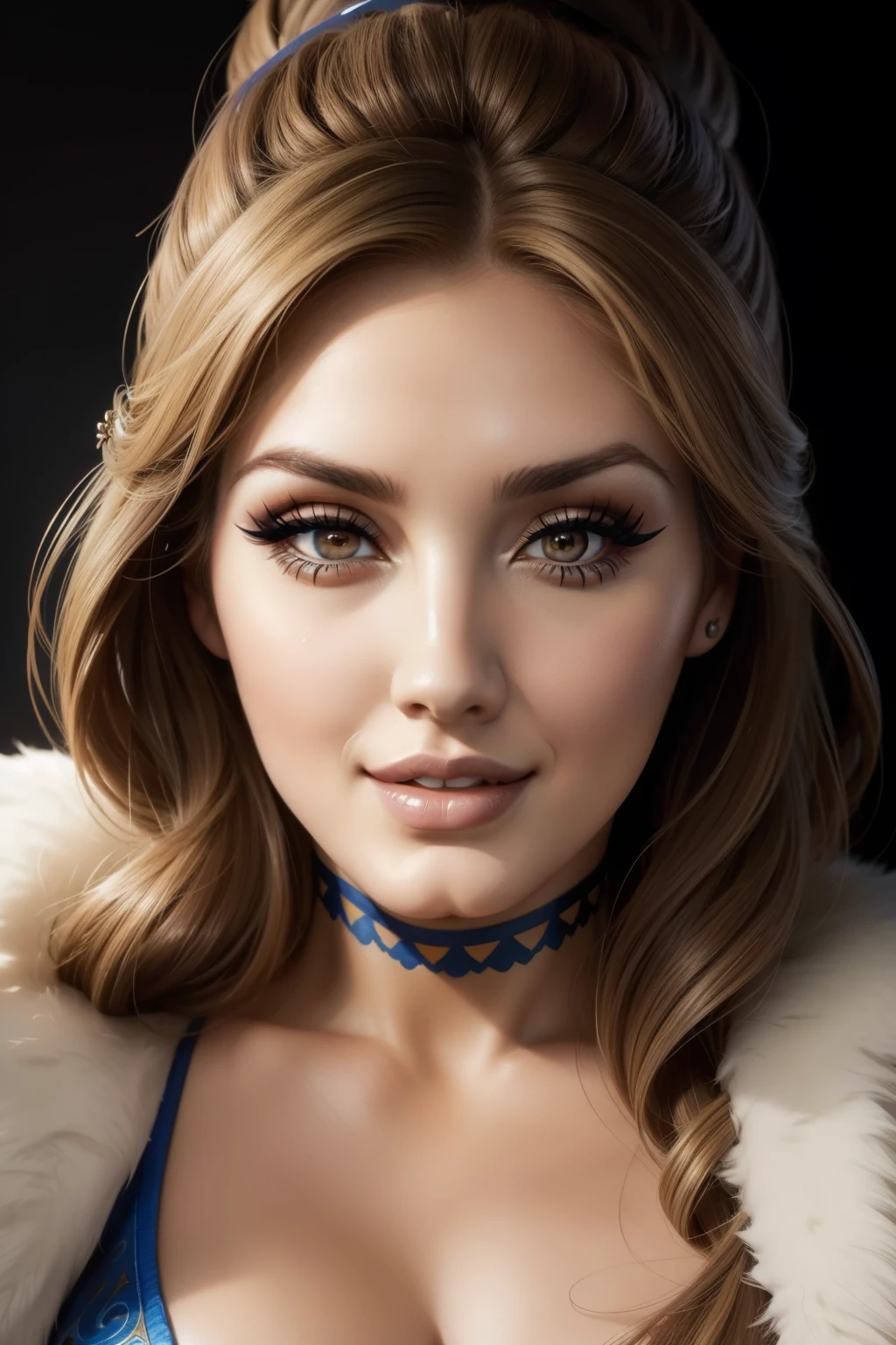 Lucy Pinder, face portrait, portrait, smiling, (Adele),((VERY INTENSE MAKEUP)), voluptuous, Chun-li