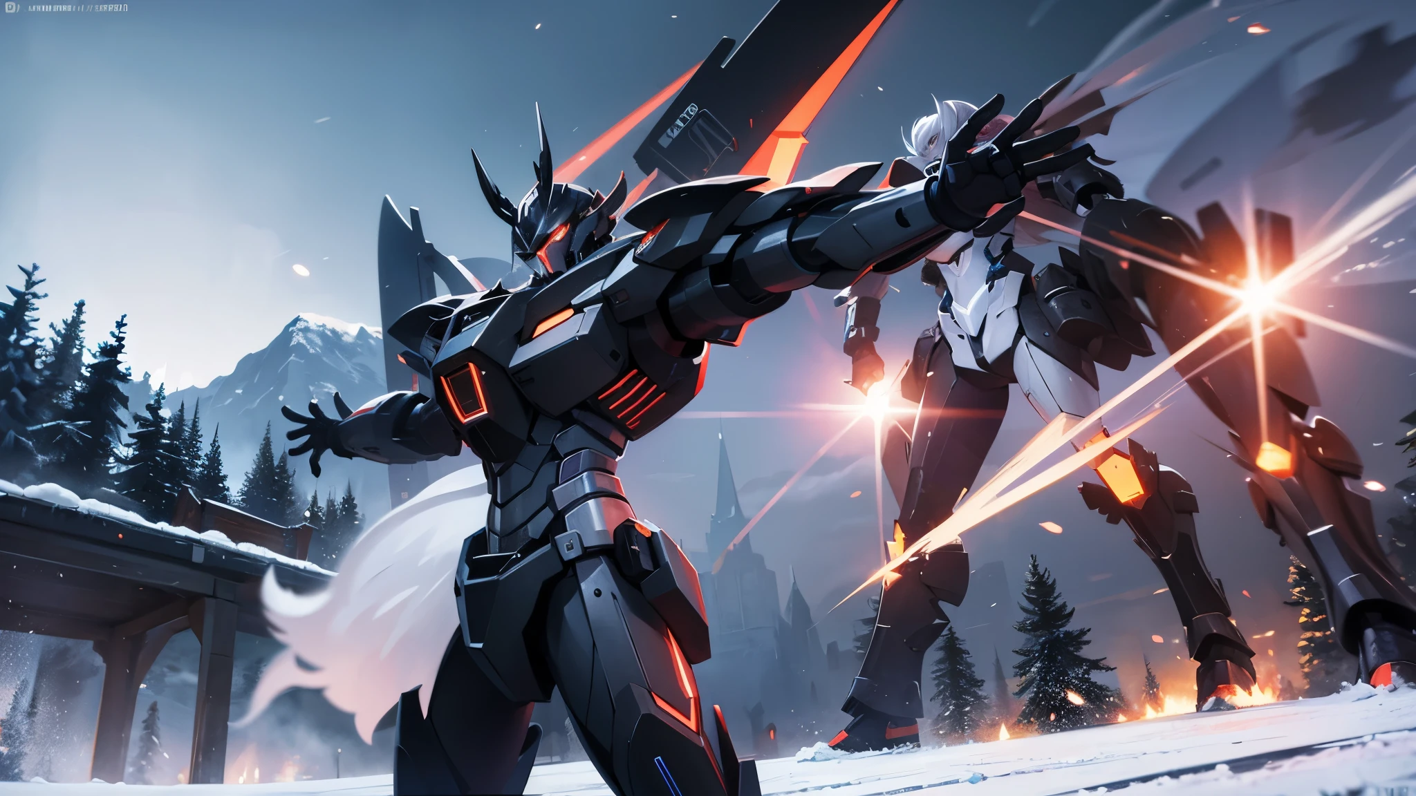 Mech (Schwarz), fights, Schnee,
