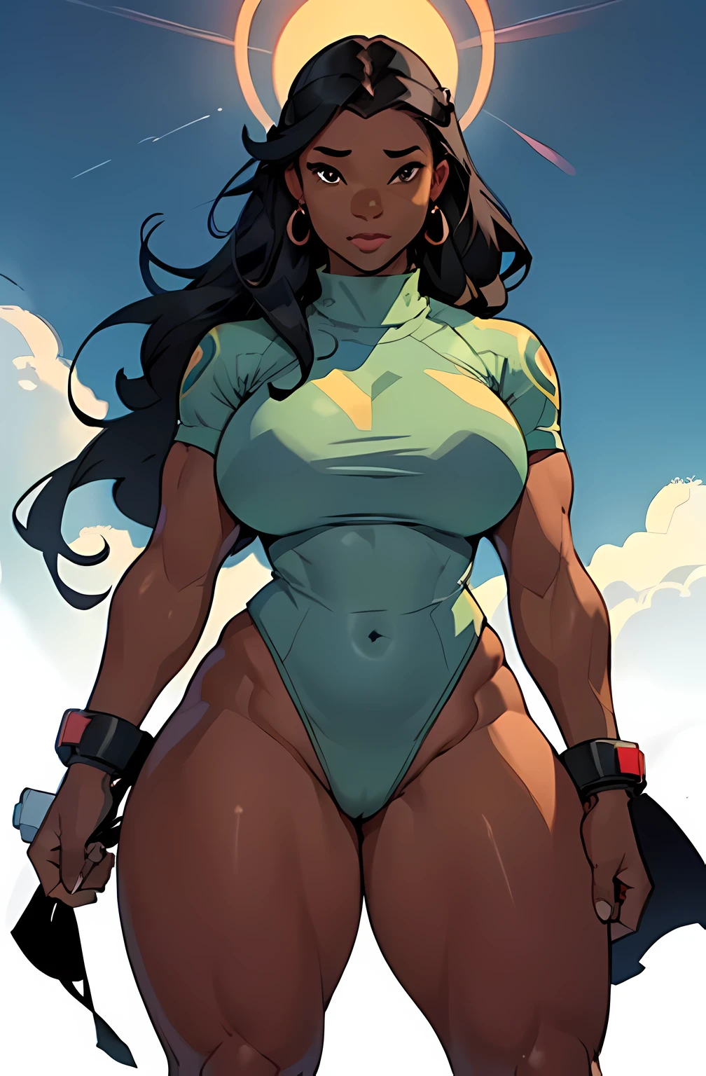 dark skin ((1 girl)) ((((fat)))), huge tits, ((thick thighs)) ((wide hips)) ((toned body)) ((curvy)) (thick thighs)) (dark skin) black hair very long hair