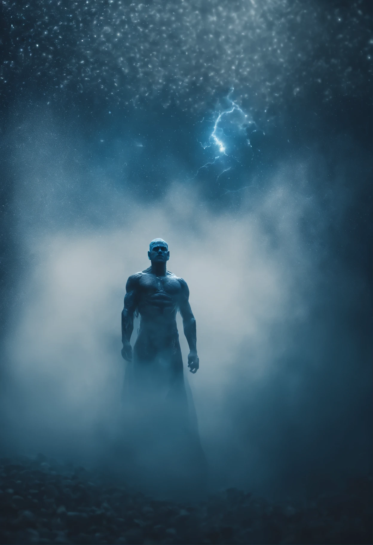 "Create something super detailed, best quality, A high-resolution masterpiece depicting an Umbral Elemental with a non-humanoid form exuding blue energy." perfect shadow, high quality shading, It's photorealistic,