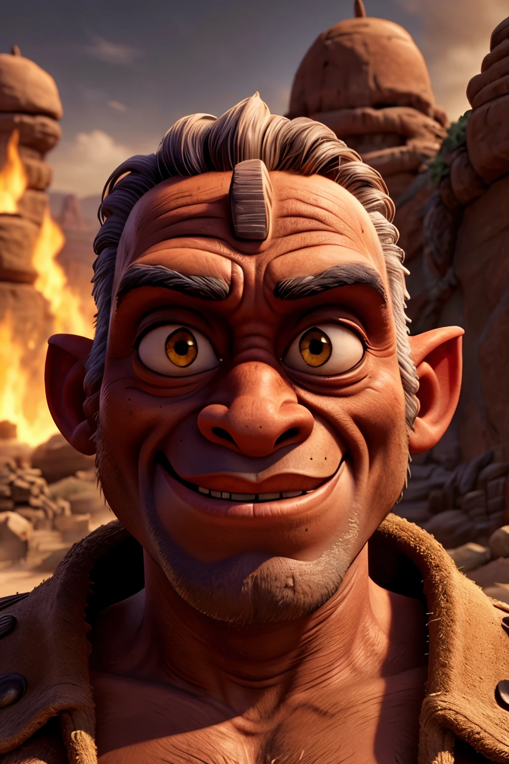 portrait orc demon in desert fire old