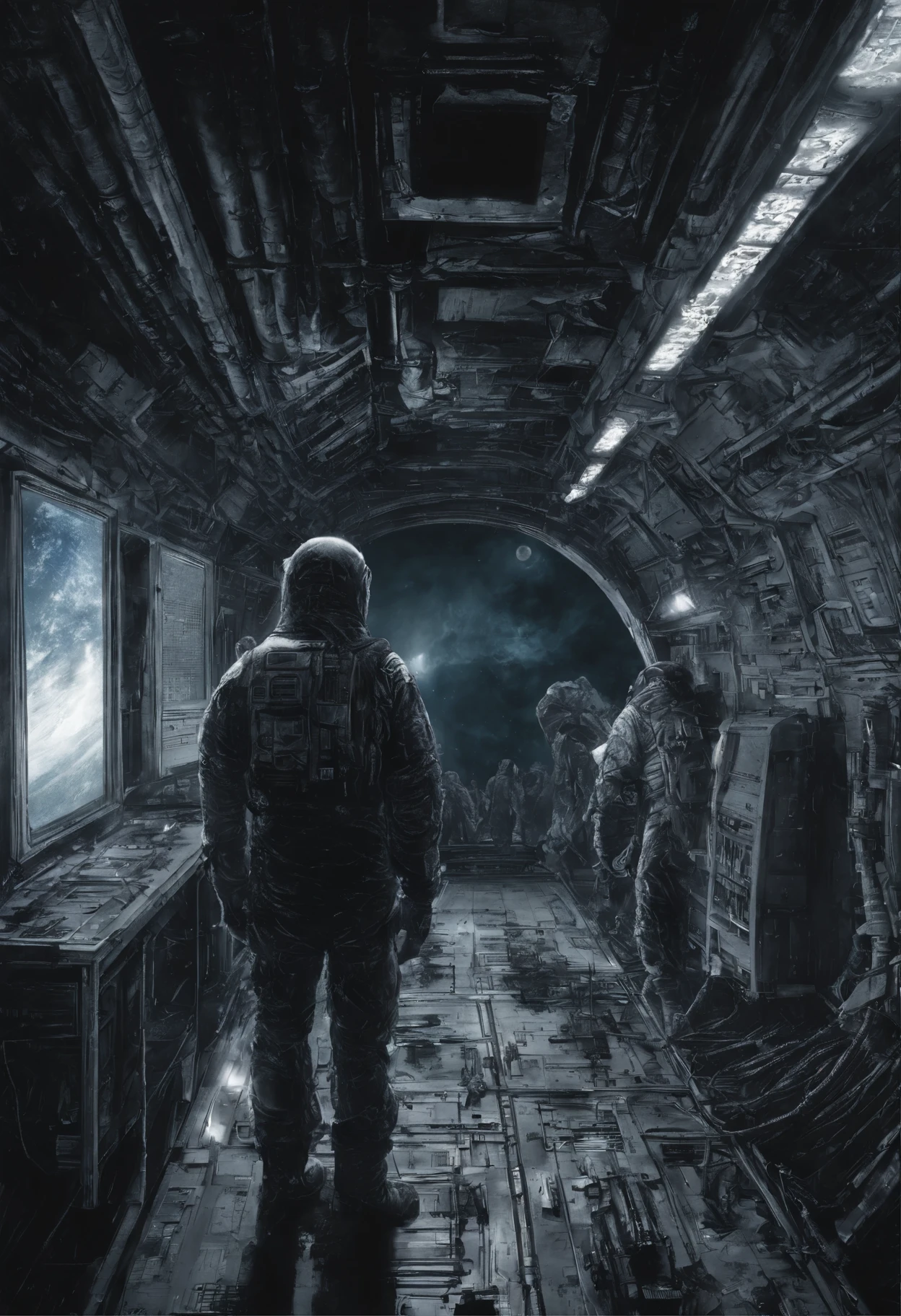Kuroda Hiroshi realism style、Ultimate realism：1.4）、together in the early morning darkness、I was sitting in an observatory on a space station in space.., watching a beautiful moment, A lighted up rocket took off carrying my girlfriend..