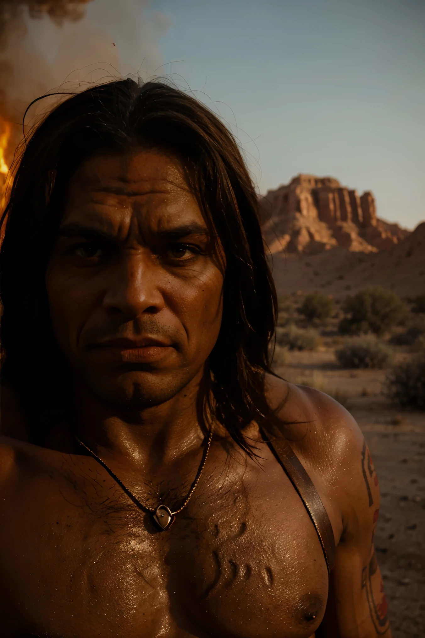 portrait orc demon in desert fire old