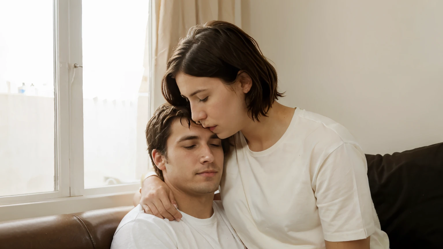 woman takes care of her boyfriend who is very sick