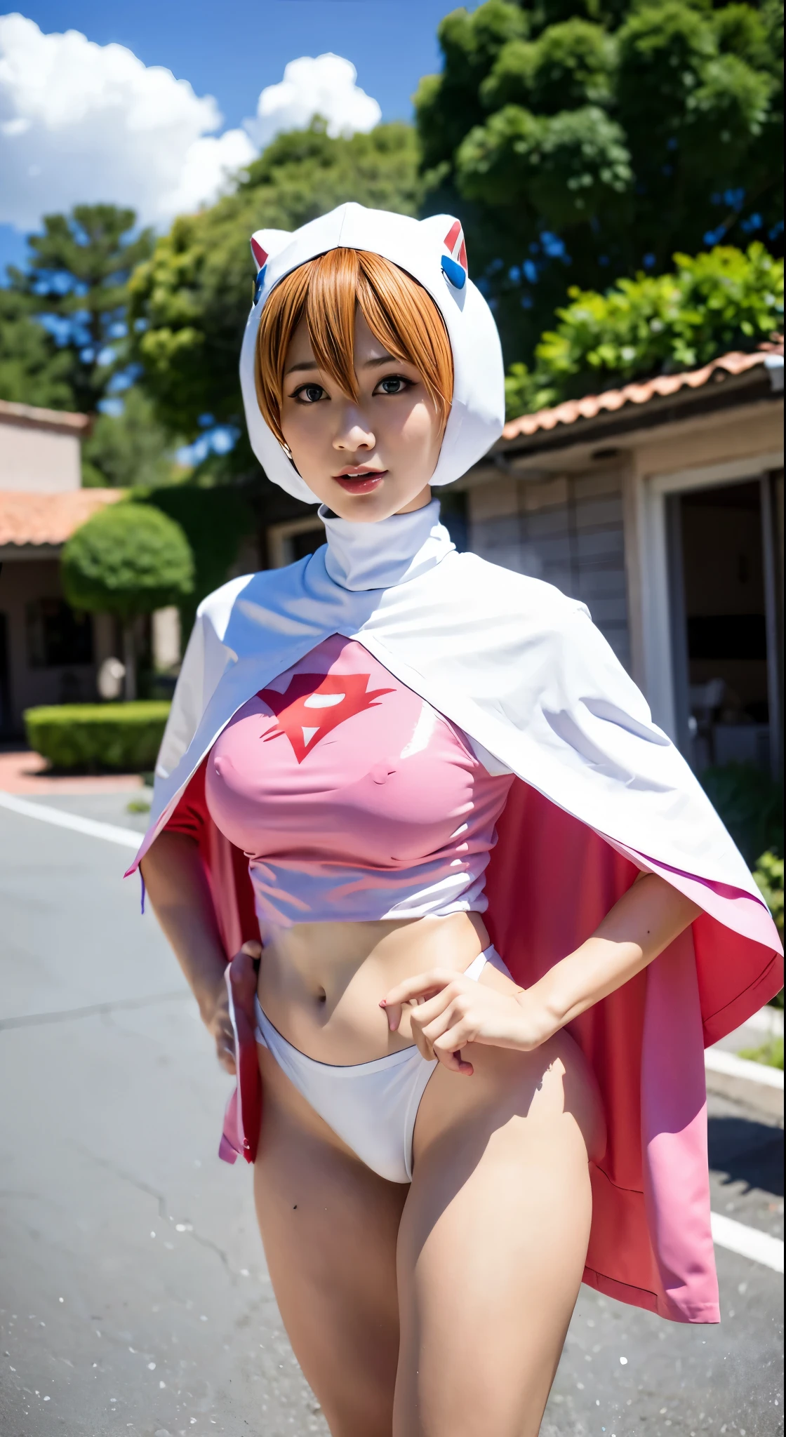 White panties are visible from the miniskirt