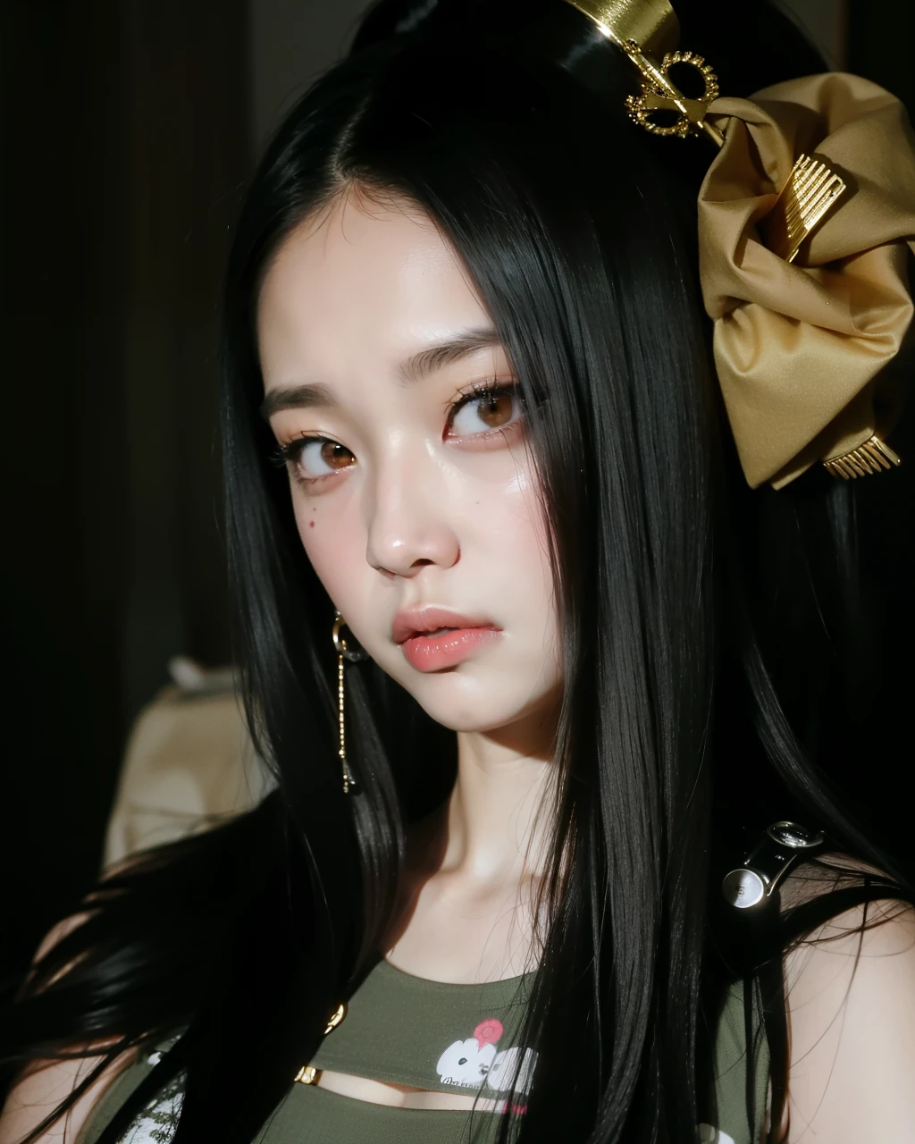 There is a woman who is brushing her hair with a comb, jiyun chae, ulzzang, Jennie rosa negra, heonhwa choe, Ayami Kojima y Lyde Caldwell, con hiedra, son pixivs y junji, De mi parte, cruel korean gothic girl, Lulu Chen, low quality photography, gema chen, jossi de blackpink